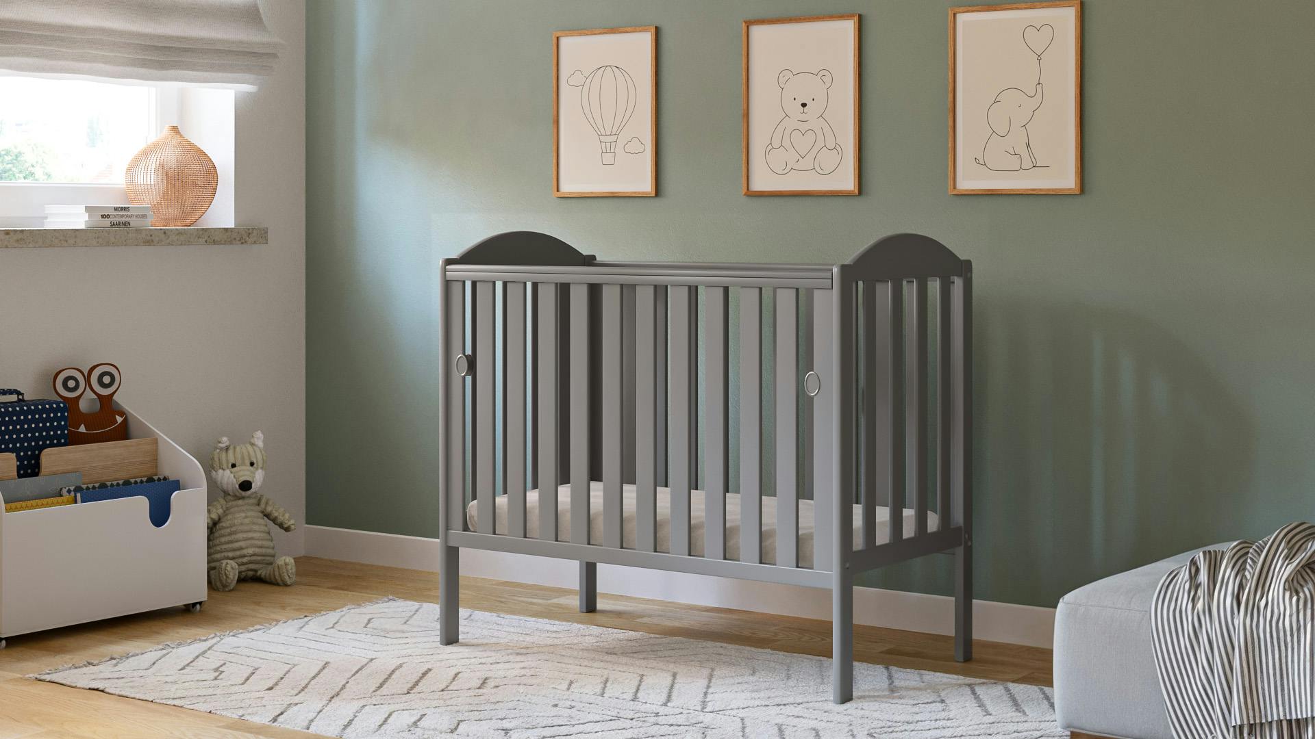 Rackhams Grey Waffi Space Saver Cot With Bamboo Mattress