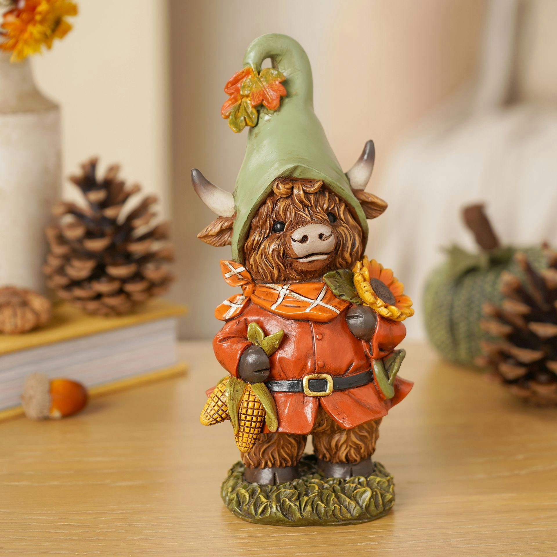 Rackhams Green/Orange/Brown Autumn Highland Cow Ornament