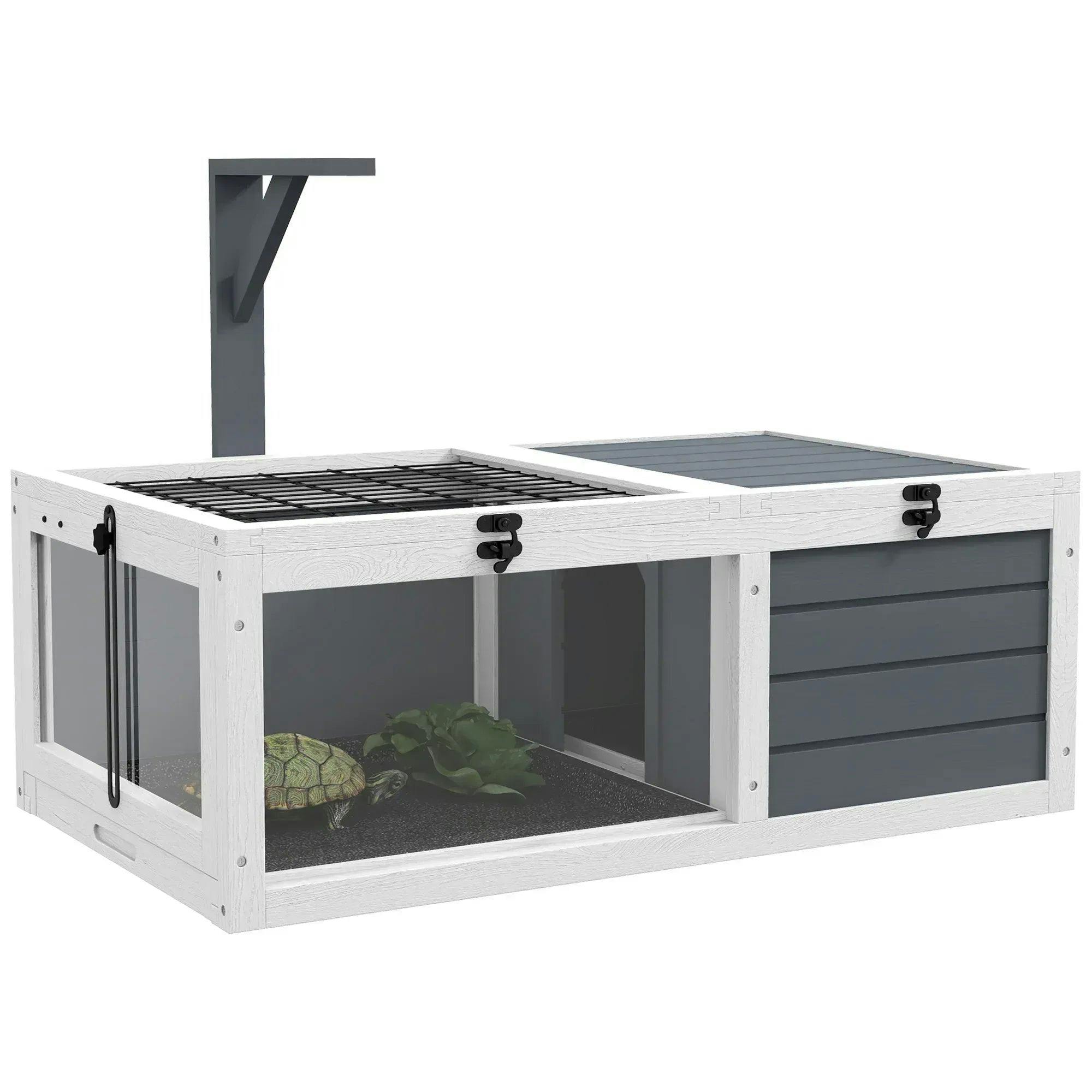 Pawhut Grey Tortoise House, Wooden Tortoise Table W/ Wooden Lamp Holder - Image 5
