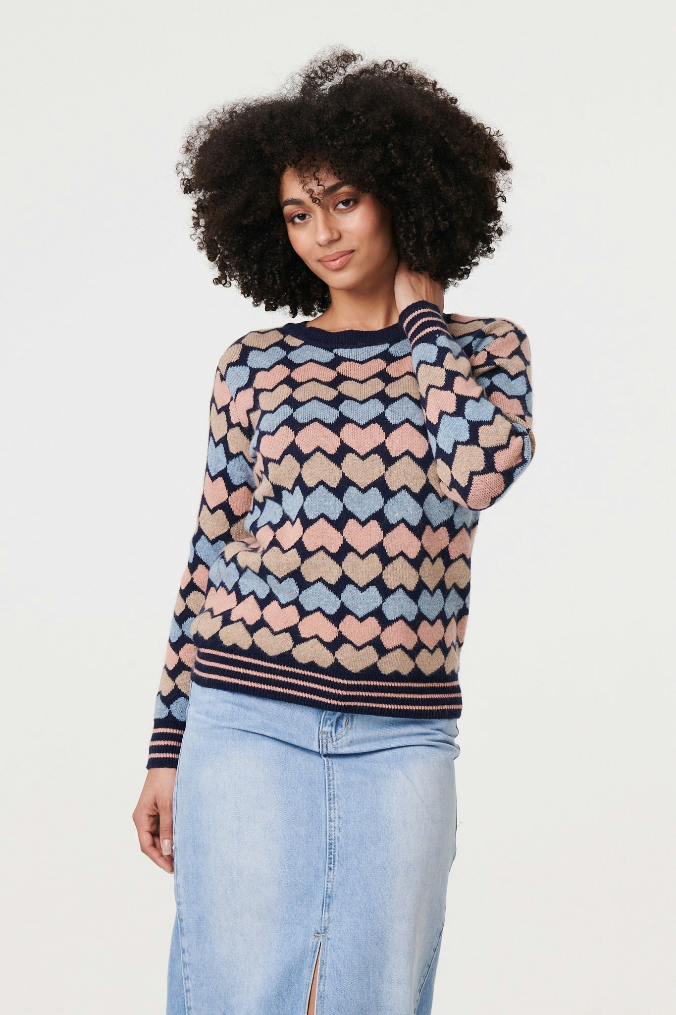 Izabel London Heart Print Long Sleeve Jumper - 10 - Navy