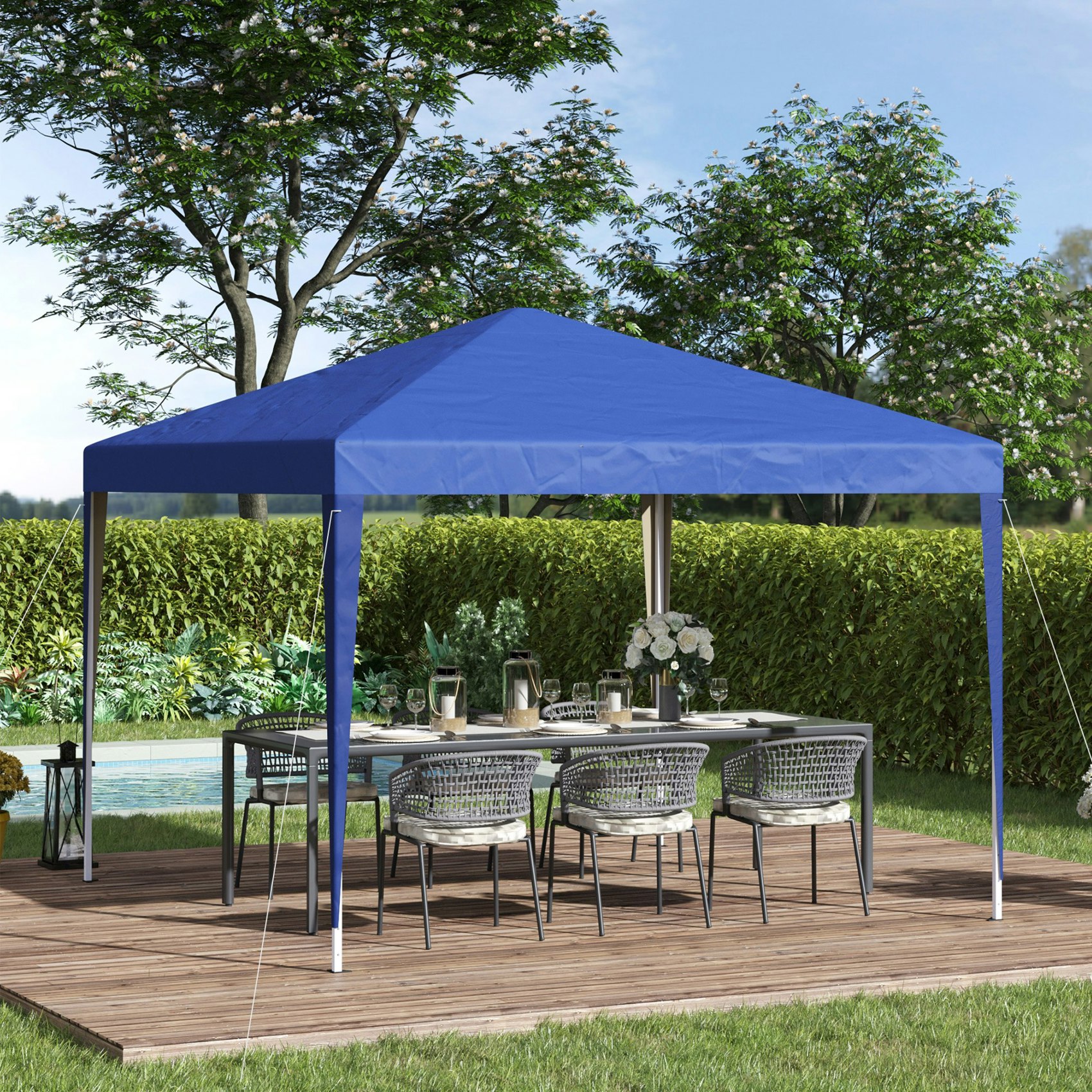 Rackhams Black/Blue 3 X 3M Garden Pop Up Gazebo Marquee Party Tent Wedding Canopy - Metal, Fabric - 2.95M X 2.95M X2.55m