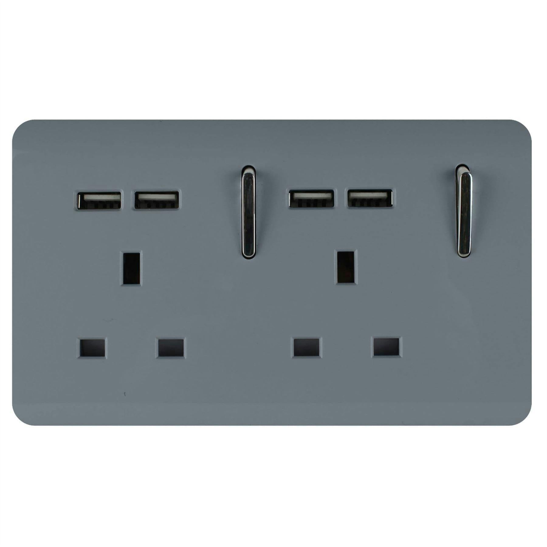 Trendi Switch Grey 2 Gang 4 Port Usb 2100Ma Plug Socket In Warm