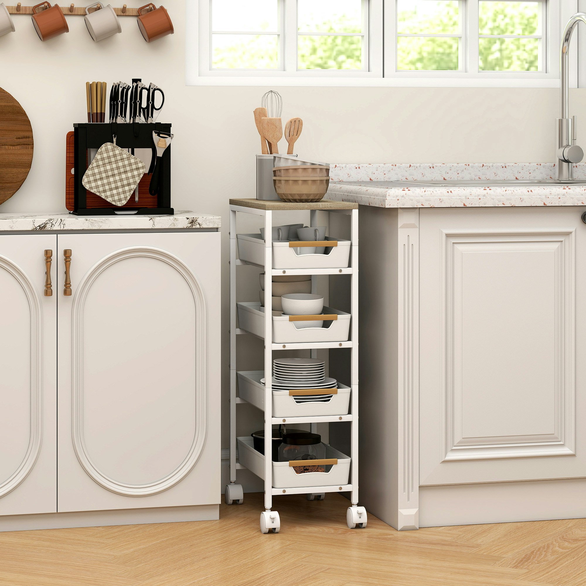 Rackhams Black/White Kitchen Storage Trolley Mobile Utility Cart For Kitchen Office