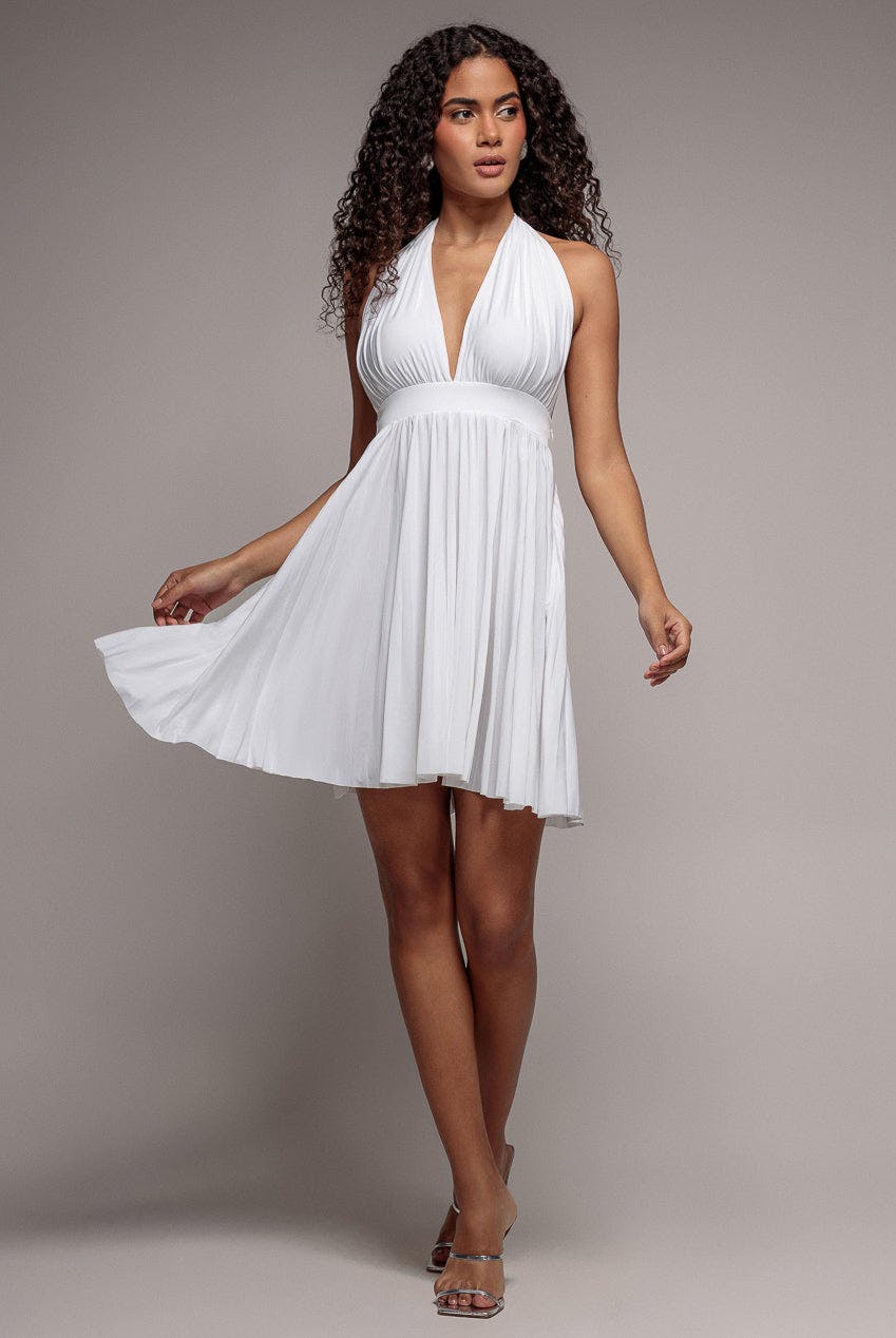 Goddiva White Soft Touch Multiway Skater Mini Dress - By - 12