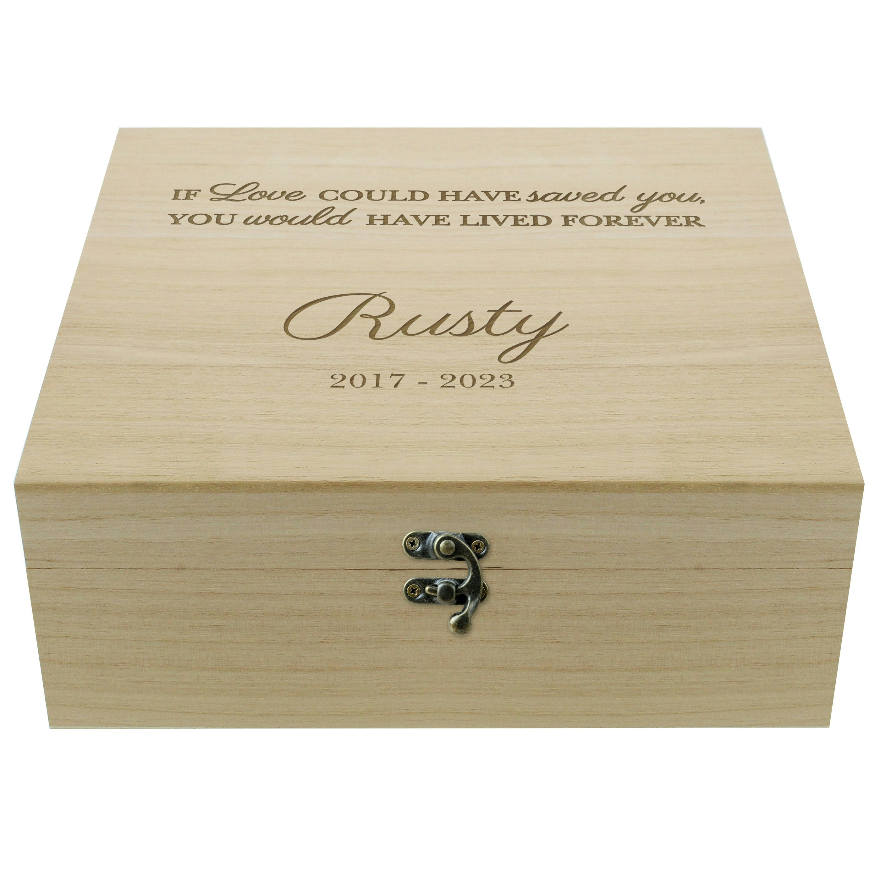 Personalised Memento Company Grain Personalised Pet Memorial Large Wooden Keepsake Box