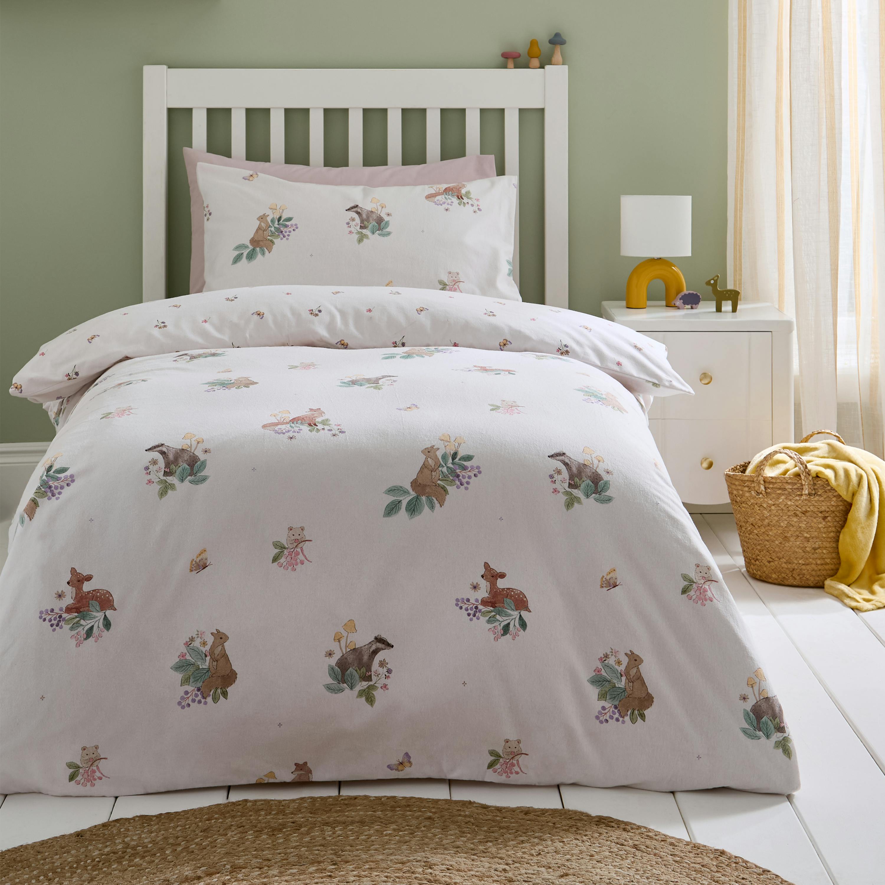Catherine Lansfield Cream Brushed Forest Friends Reversible Duvet Cover Set - Junior