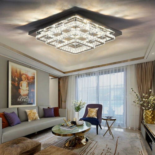Rackhams Light/White 96W Led Ceiling 70 X 70 Cm Square 3 Tier Crystal Chandelier - Cool (Without Remote)