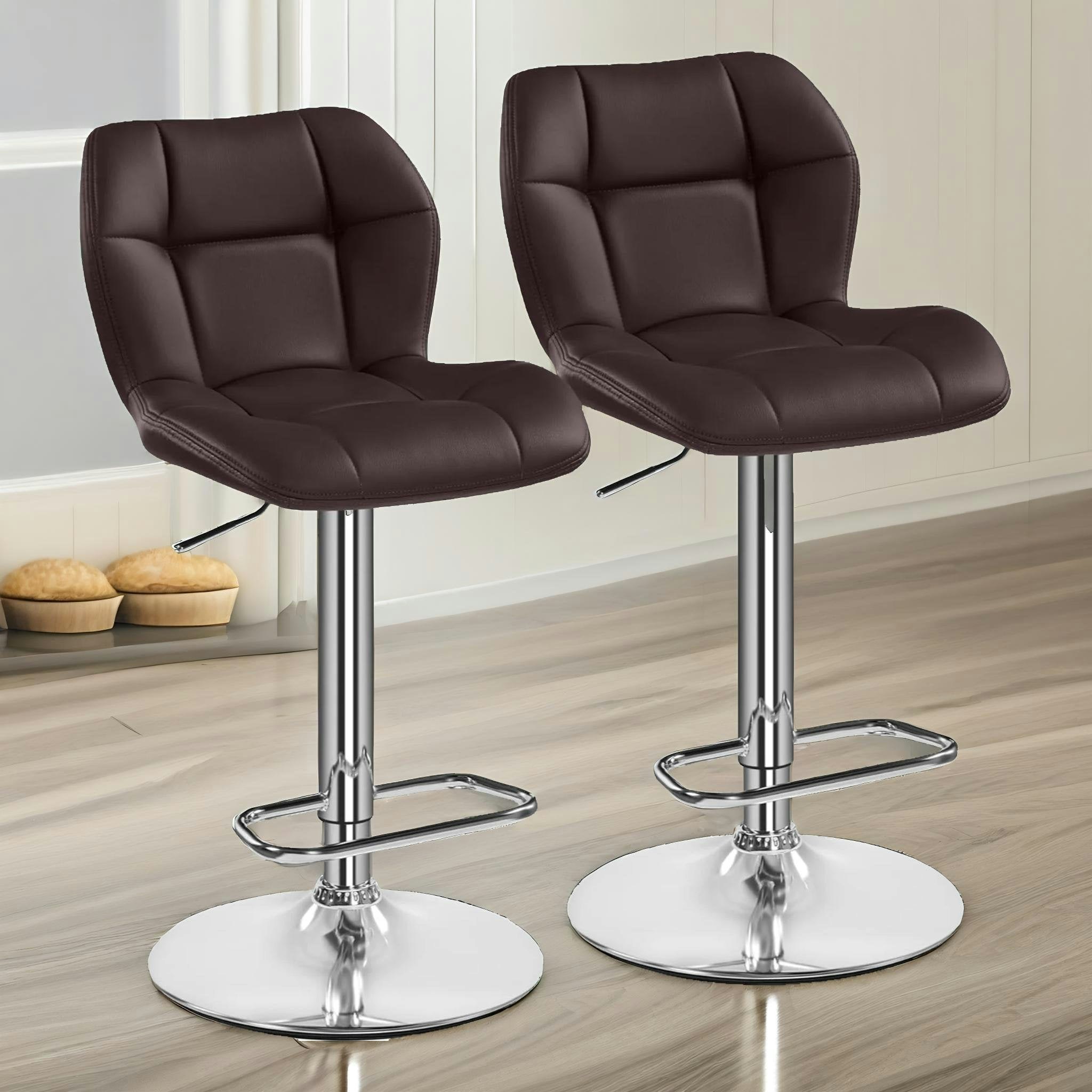 Rackhams Brown Set Of 2 Height Adjustable 360 Swivel Bar Stools With Backrest