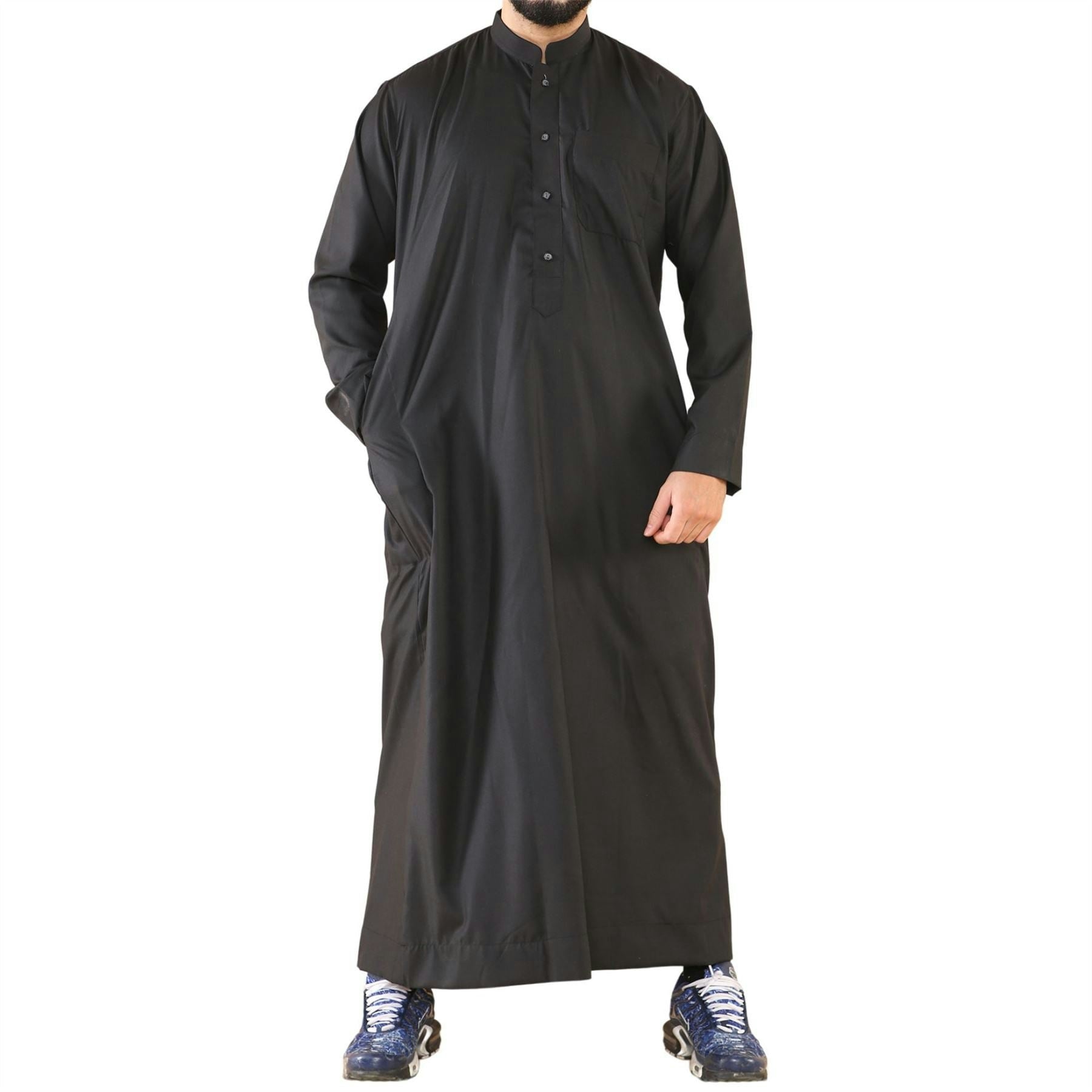 Thobez Men's Black Thobe Jubba Nehru Collar Islamic Clothing Muslim Kaftan Dress Robe - Small