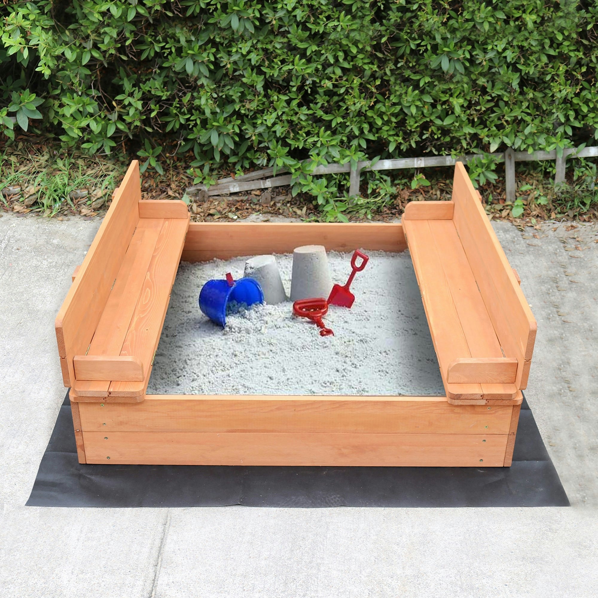 Liberty House Toys Black Kids Sandpit With Seating And Cover - Natural