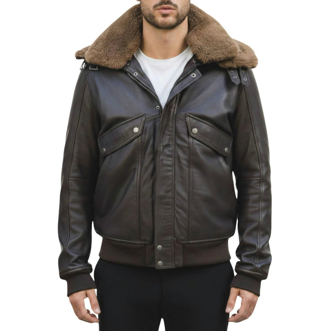 Truclothing Men's Brown Leather Bomber Aviator Style Jacket - 4XL