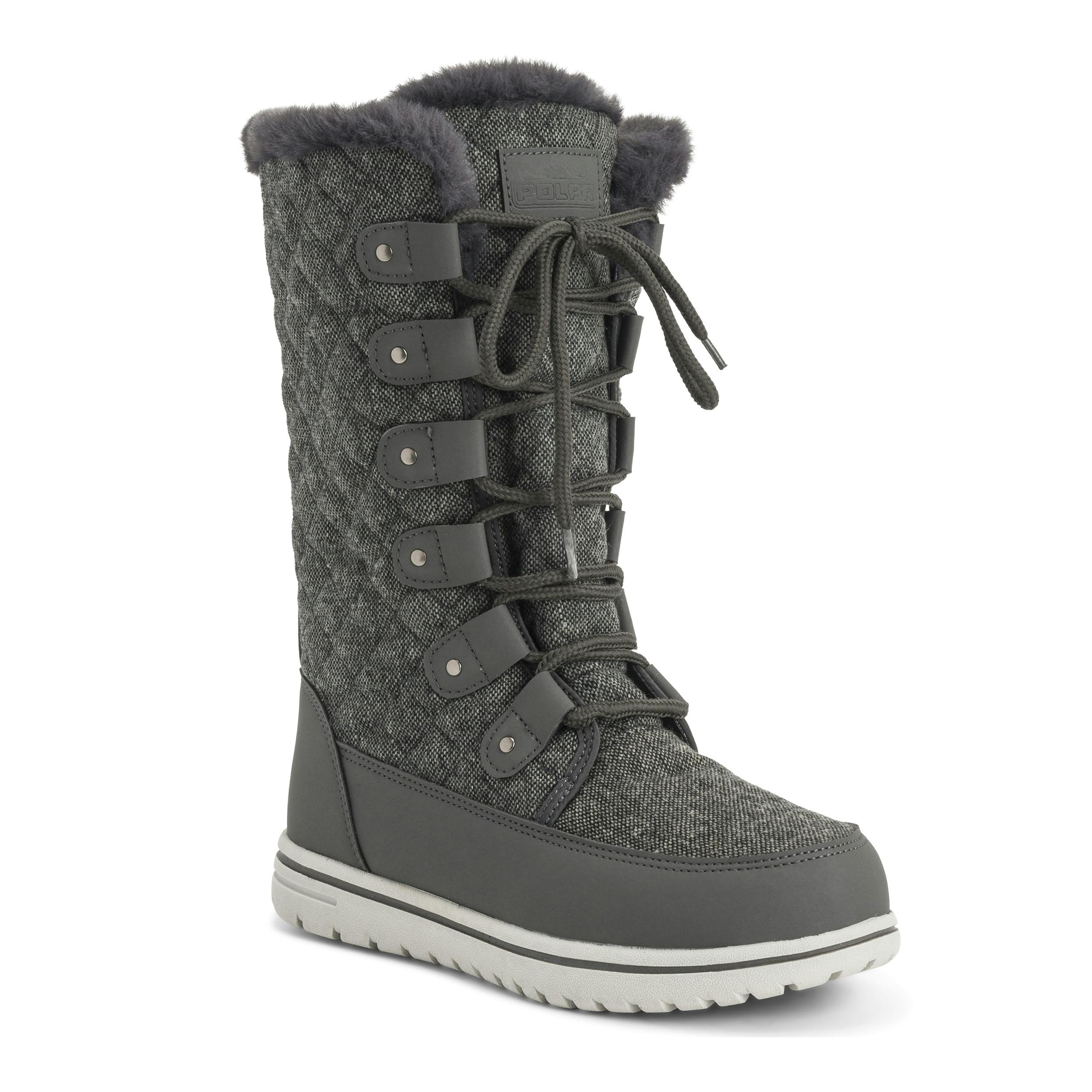 Viva Women's Grey Polar Boot Fleece Lined Snow Winter Hiking Durable Ankle Boots - 9 - Textile Quilted