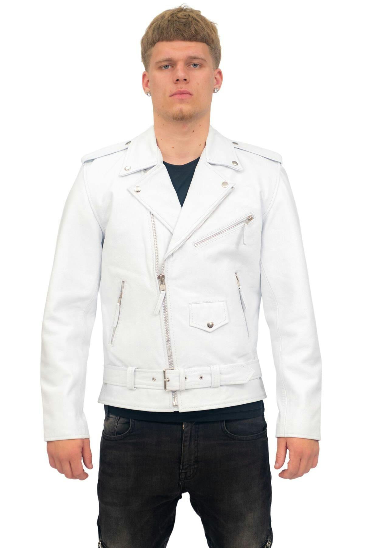 Infinity Leather Men's Black/White Cow-Hide Brando Jacket -Venice - Uk 3XL | Eu 56 | Us 46
