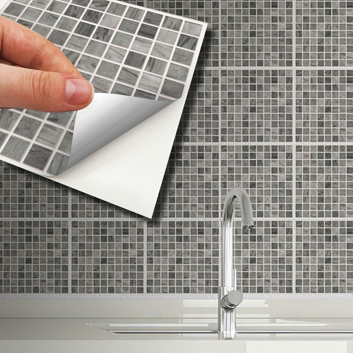 Rackhams Grey Wt1593 - Picasso Marble Mosaic Wall Tile Sticker Set - 15 X 15 Cm (6 X 6 In) - 24 Pcs