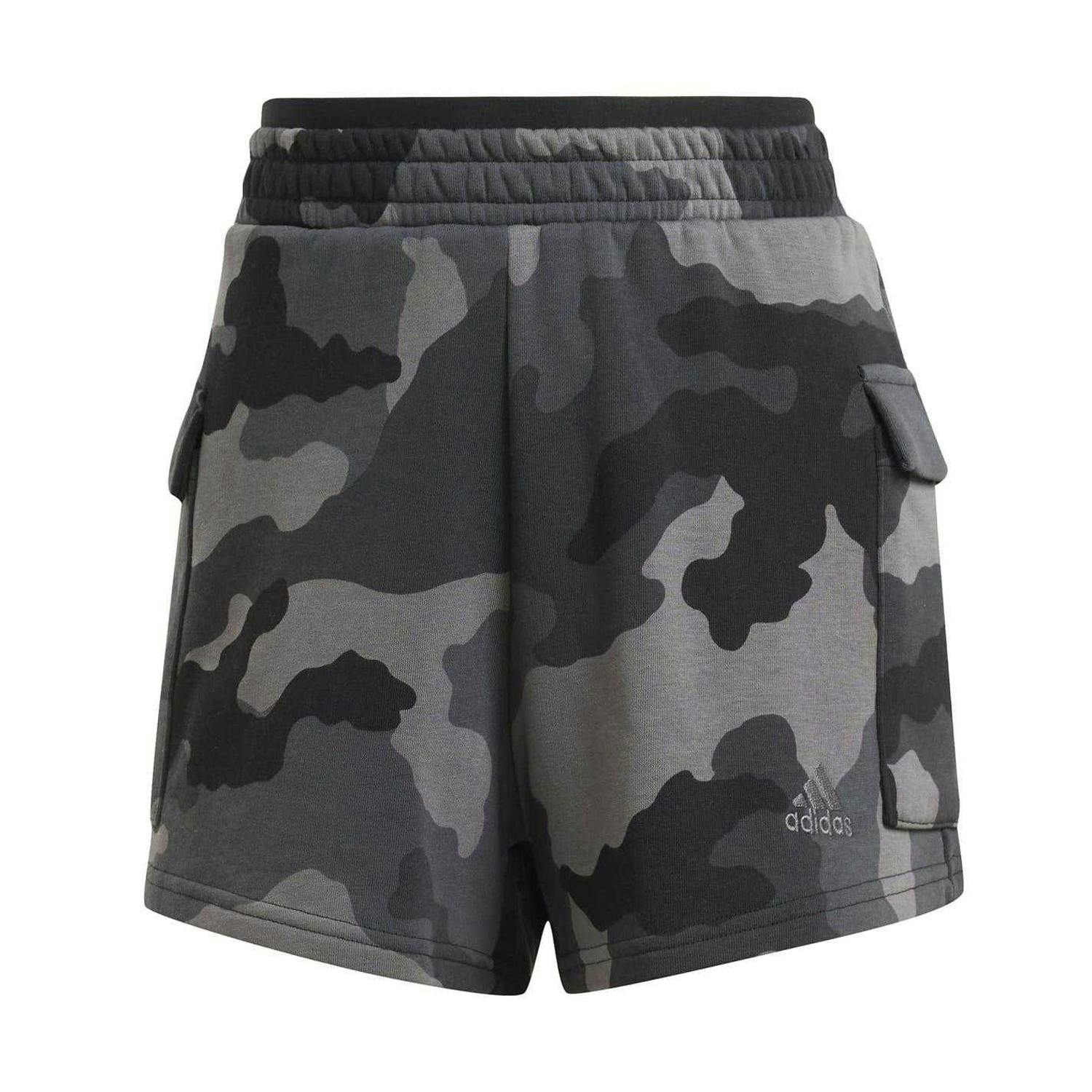 Adidas Women's Black Essentials Loose Fit Cargo Shorts - Camo - 6 Uk - Camo - 77% Cotton/23% Polyester
