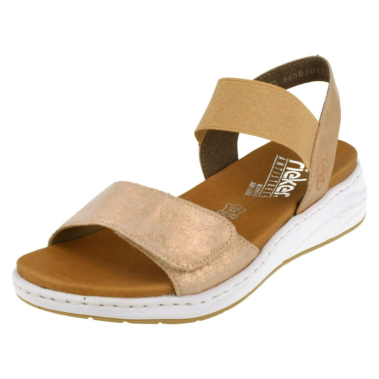 Rieker Women's Wedge Heeled Strappy Sandals 64300 - Rose - Uk 4