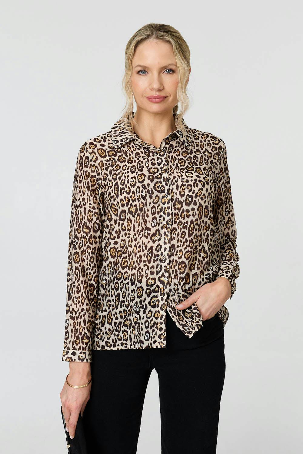 Izabel London Brown Animal Print Long Sleeve Shirt - 18
