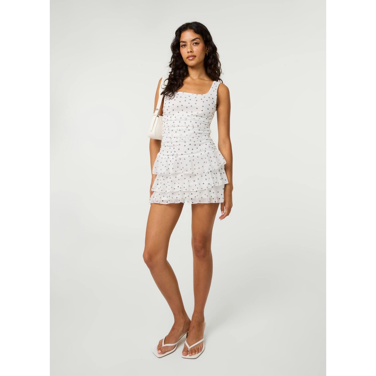 Pink Vanilla Pink/Ivory Vanilla Polka Dot Square Neck Mesh Dress - M