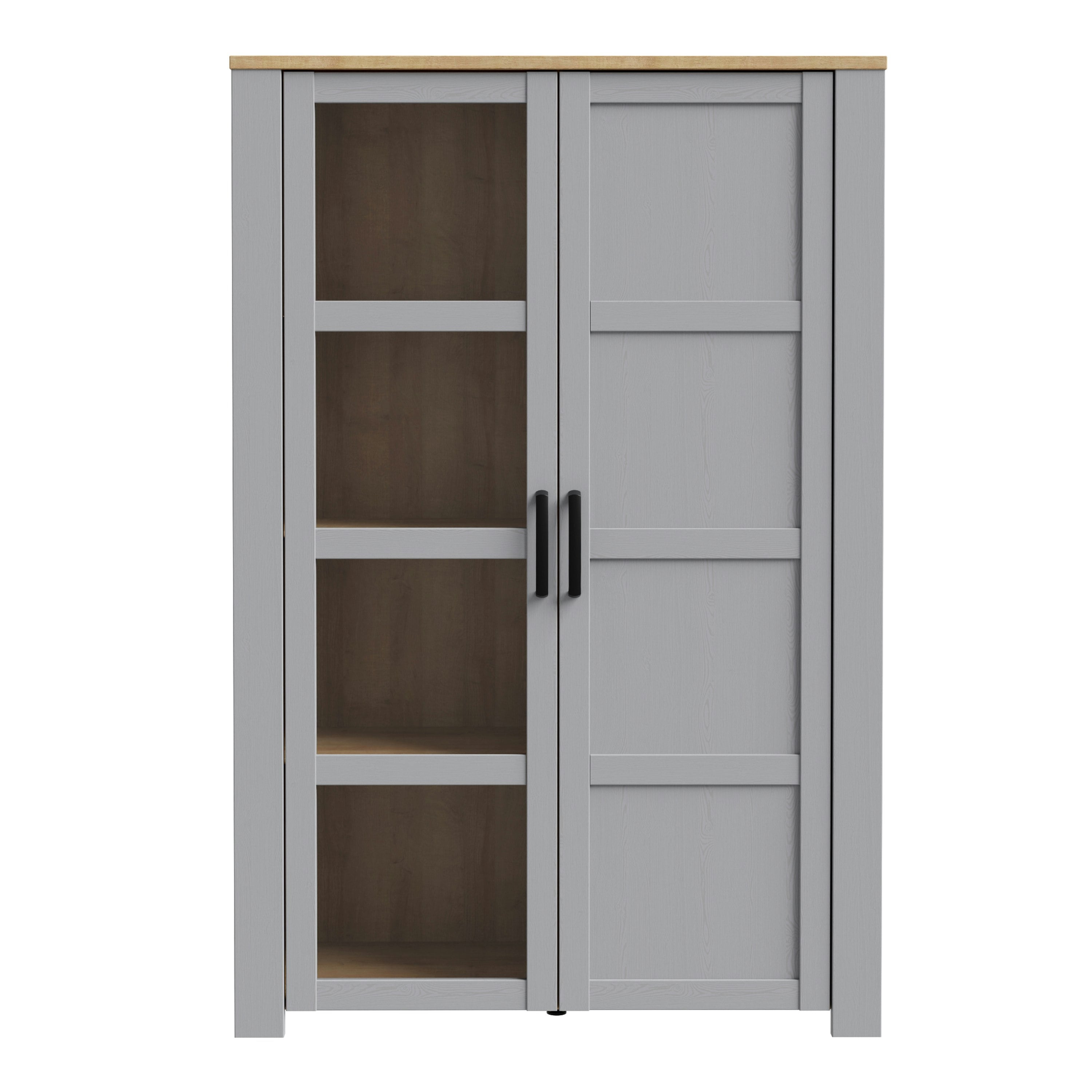 Furniture To Go Grey Bohol Display Cabinet Inc. 2X Led Lights In Riviera Oak/ Oak - Full Assembly Required - Riviera Oak & Oak - Matt