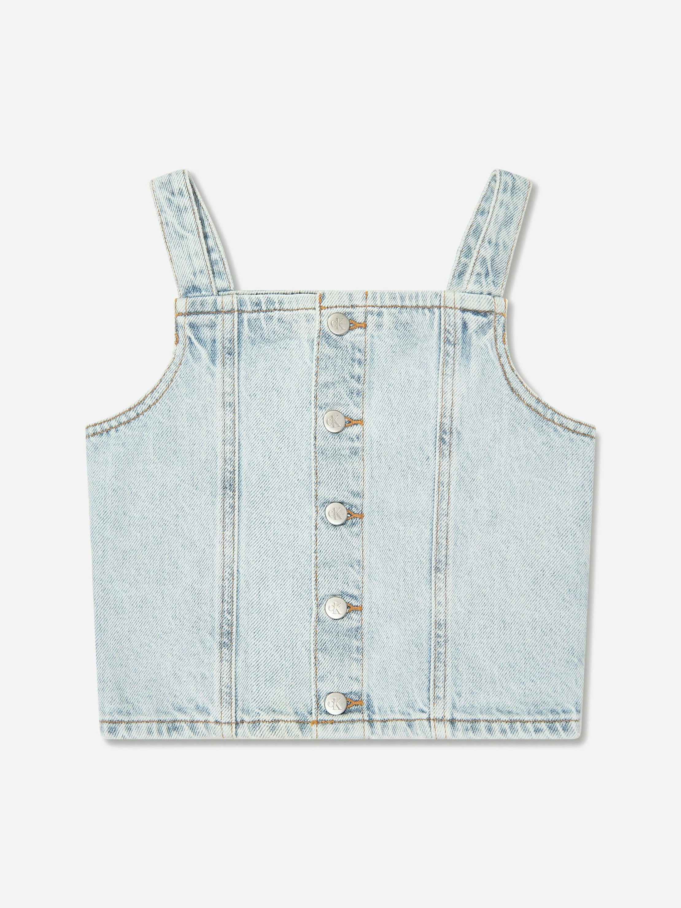 Calvin Klein Girls Blue Strap Denim Top In - 16 Yrs