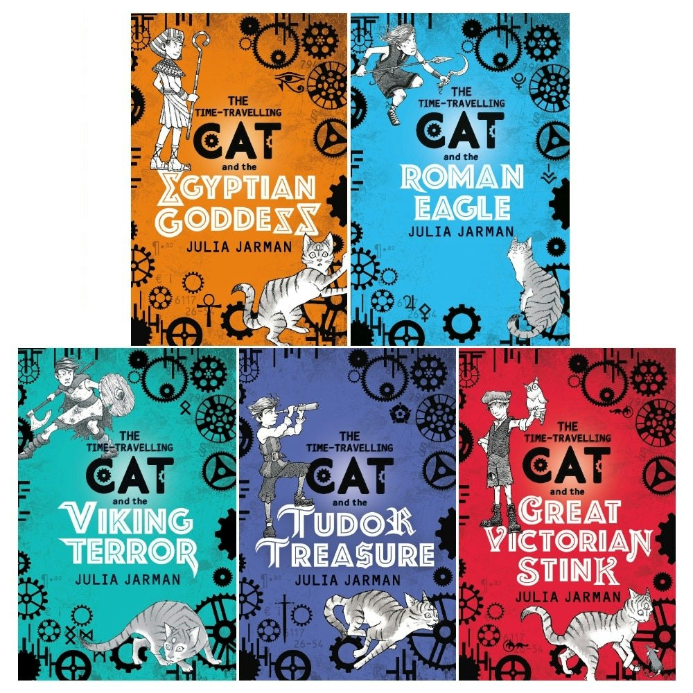 Andersen Press The Time-Travelling Cat Series Books Set By Julia Jarman (Egyptian Goddess, Tudor Treasure, Roman Eagle, Viking Terror, Great Victorian Stink) Size 5