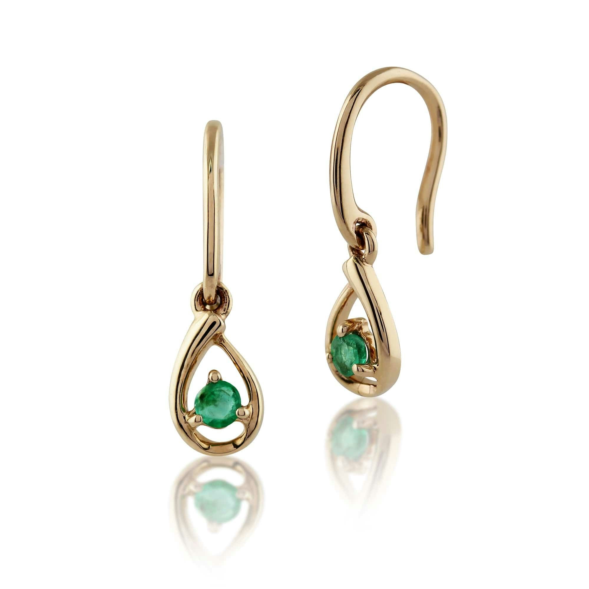 Gemondo Yellow/Gold Classic Round Emerald Drop Earrings In 9Ct - 9Ct 0.12Ct Single Stone Emerald Drop Earrings