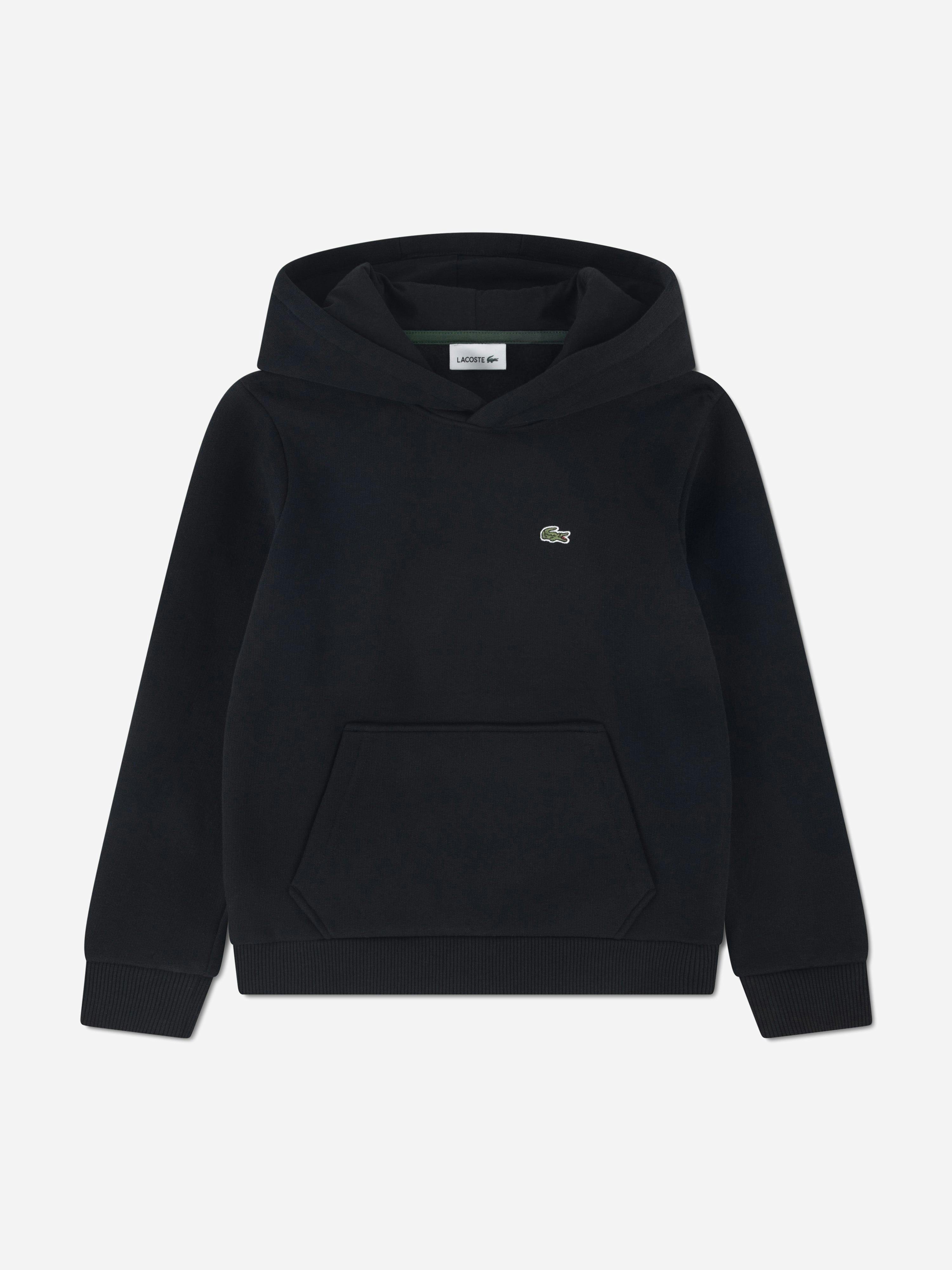 Lacoste Kids Boys Black Lacoste Core Fleece Pullover Hoodie In - 8 Yrs