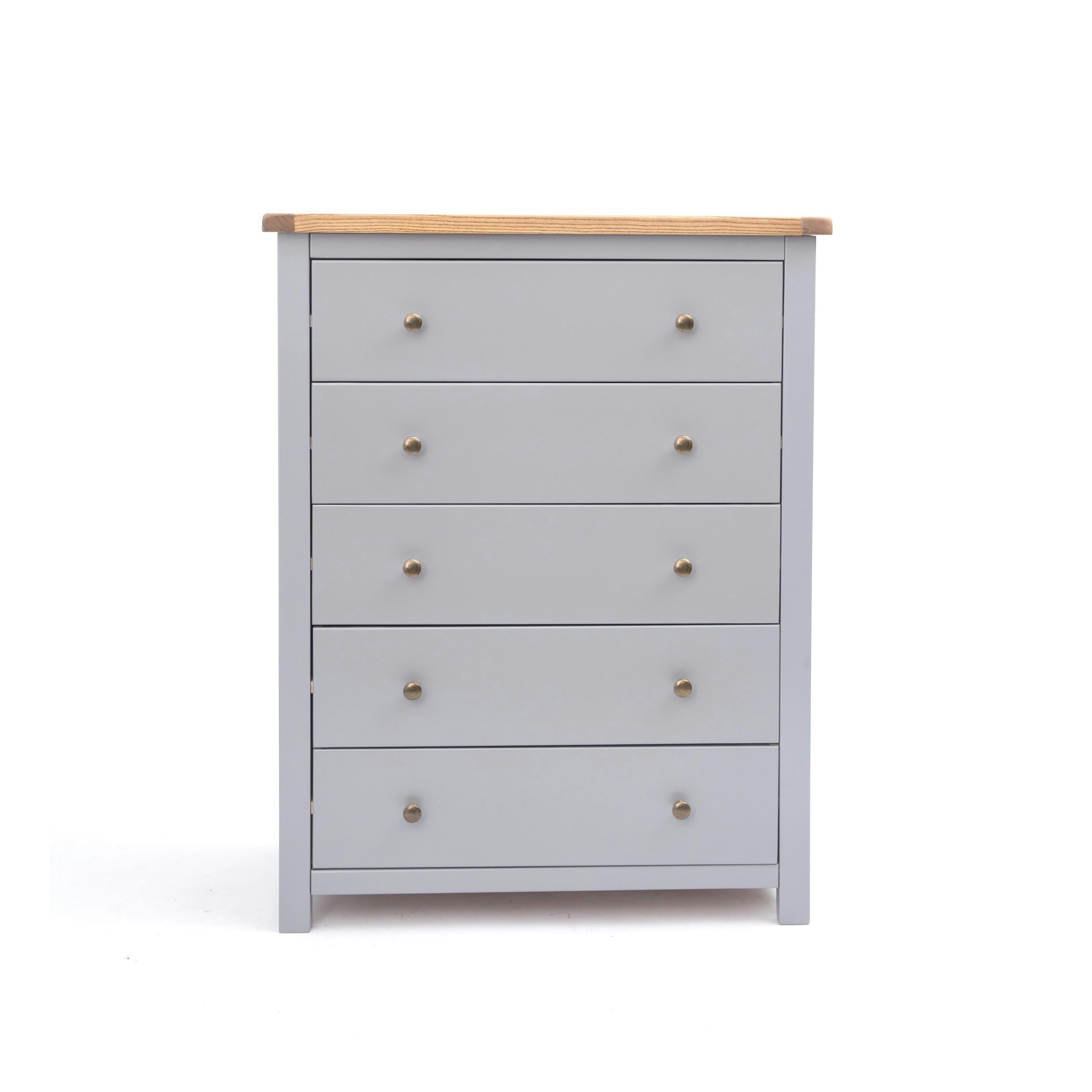 Rackhams Grey Mirano 5 Drawer Chest Of Drawers Brass Knob