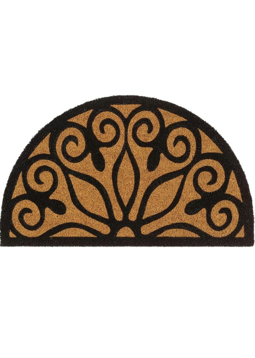 The Rugs Black Printed Scroll Coir Doormat 45X75 Cm