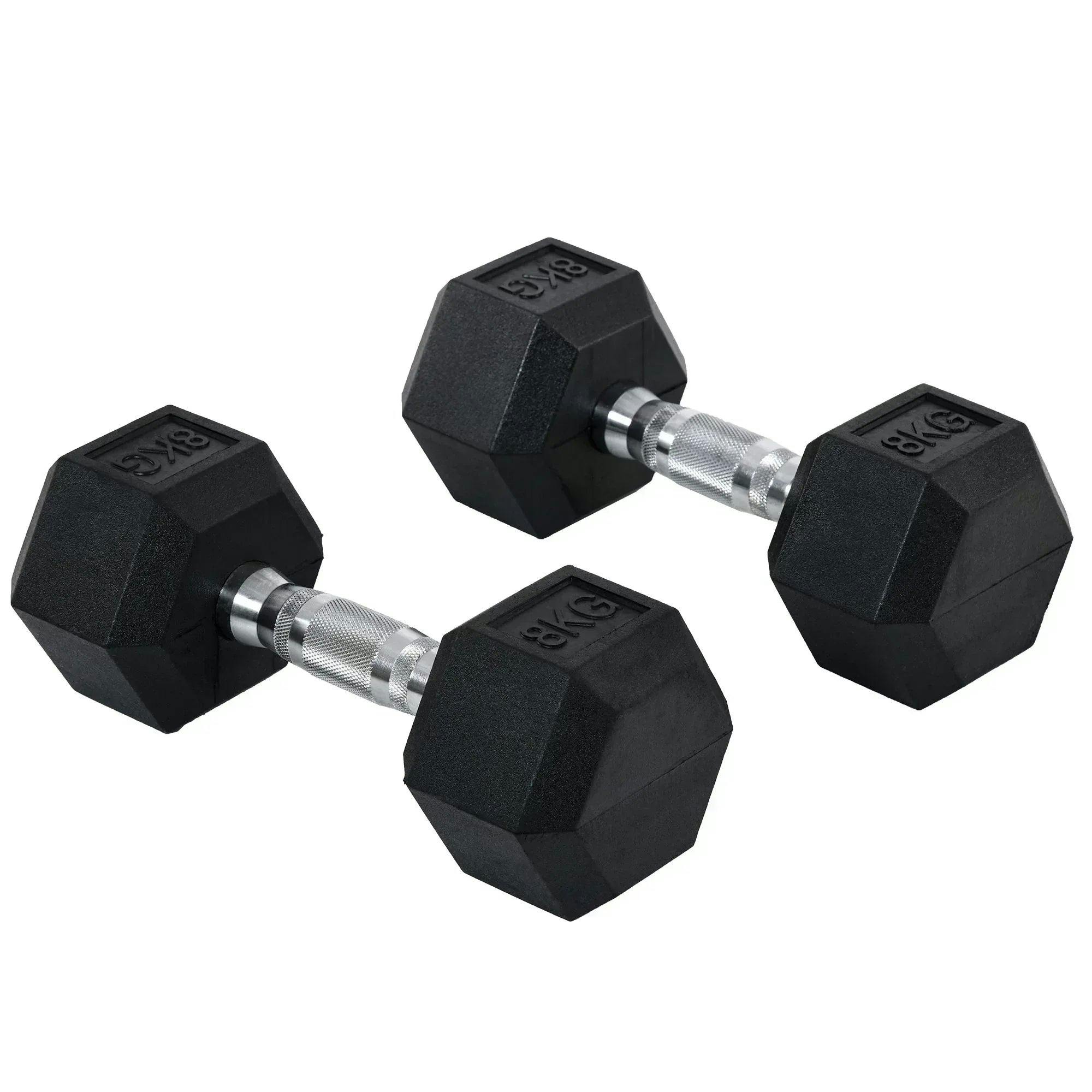HOMCOM Hexagonal Dumbbells Kit Weight Lifting Exercise for Home Fitness 2x8kg in Black | Size: Standard - Image 5