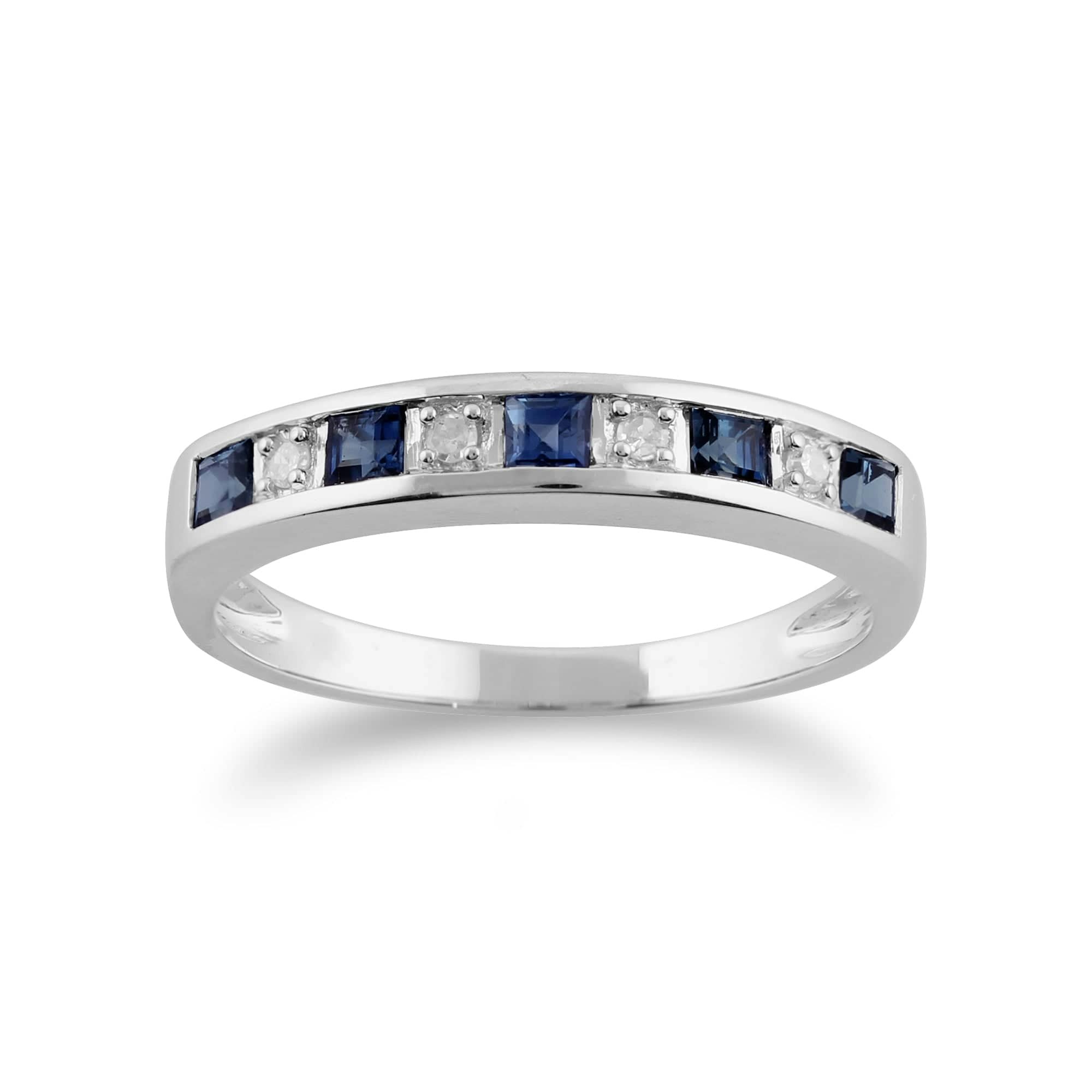 Gemondo Light/Blue/White Classic Square Sapphire & Diamond Half Eternity Ring In 9Ct Gold - K