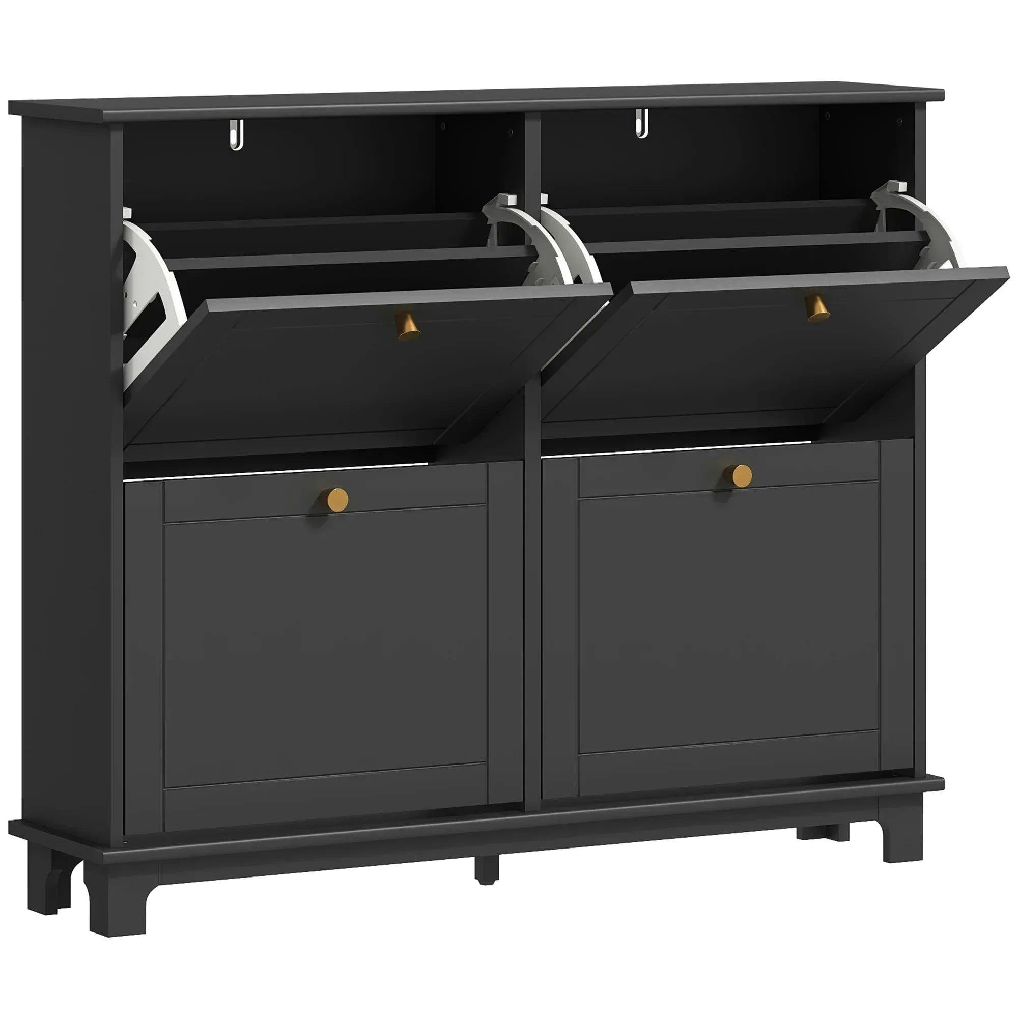 HOMCOM Black Narrow Shoe Cabinet - 4 Flip Drawers - Image 5