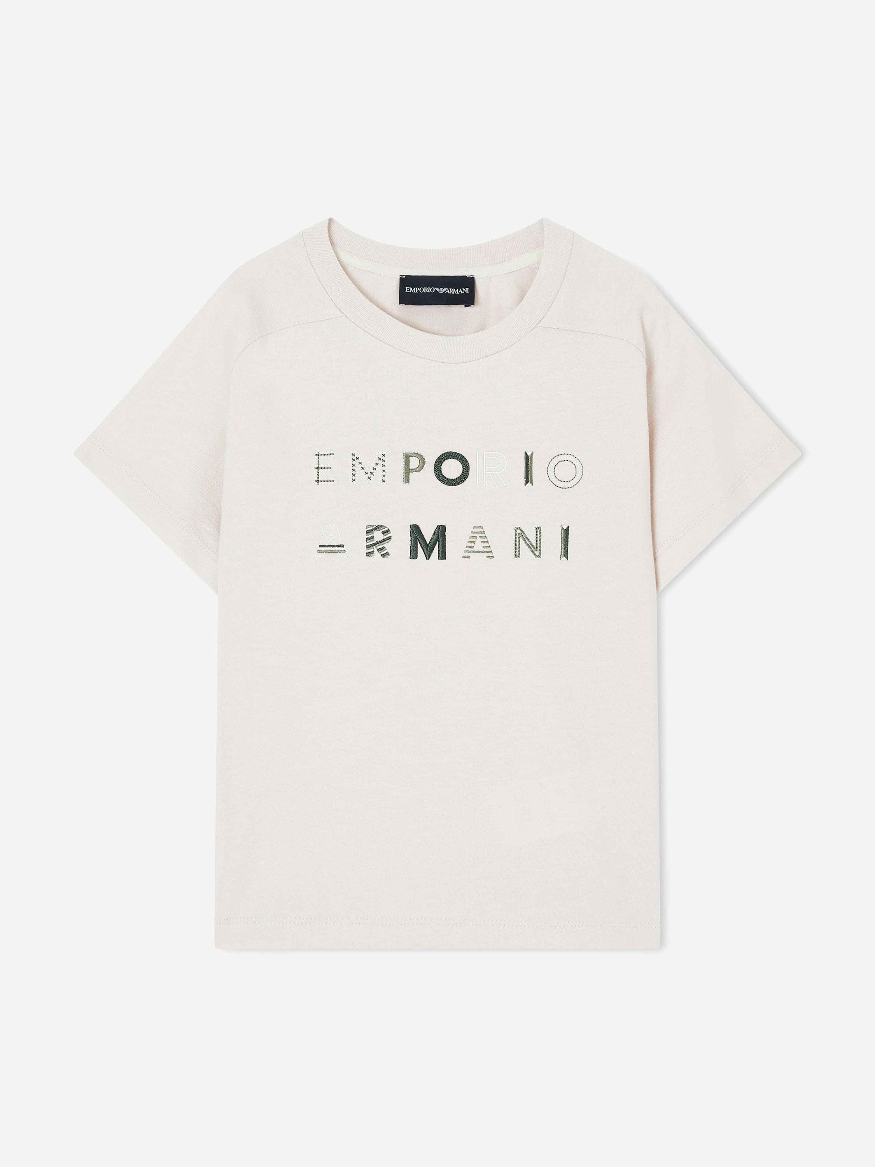 Emporio Armani Boys Beige Logo T-Shirt In - Camel - 14 Yrs