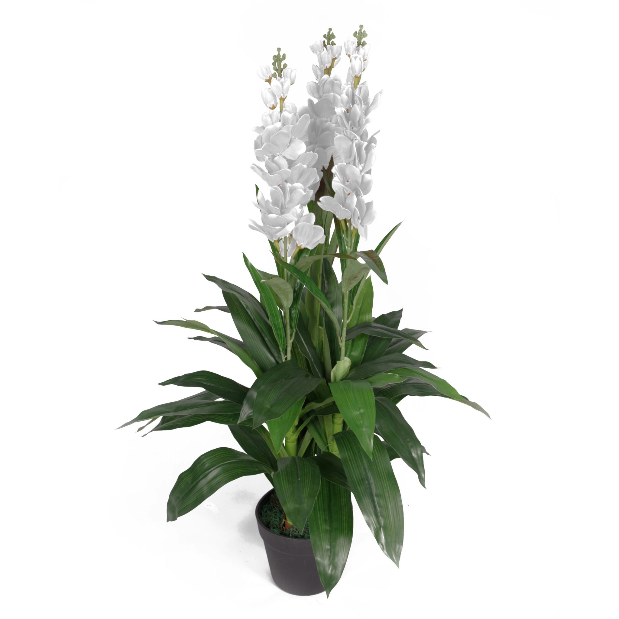 Leaf White Artificial Cymbidium Orchid Plant - Flowers - 100Cm