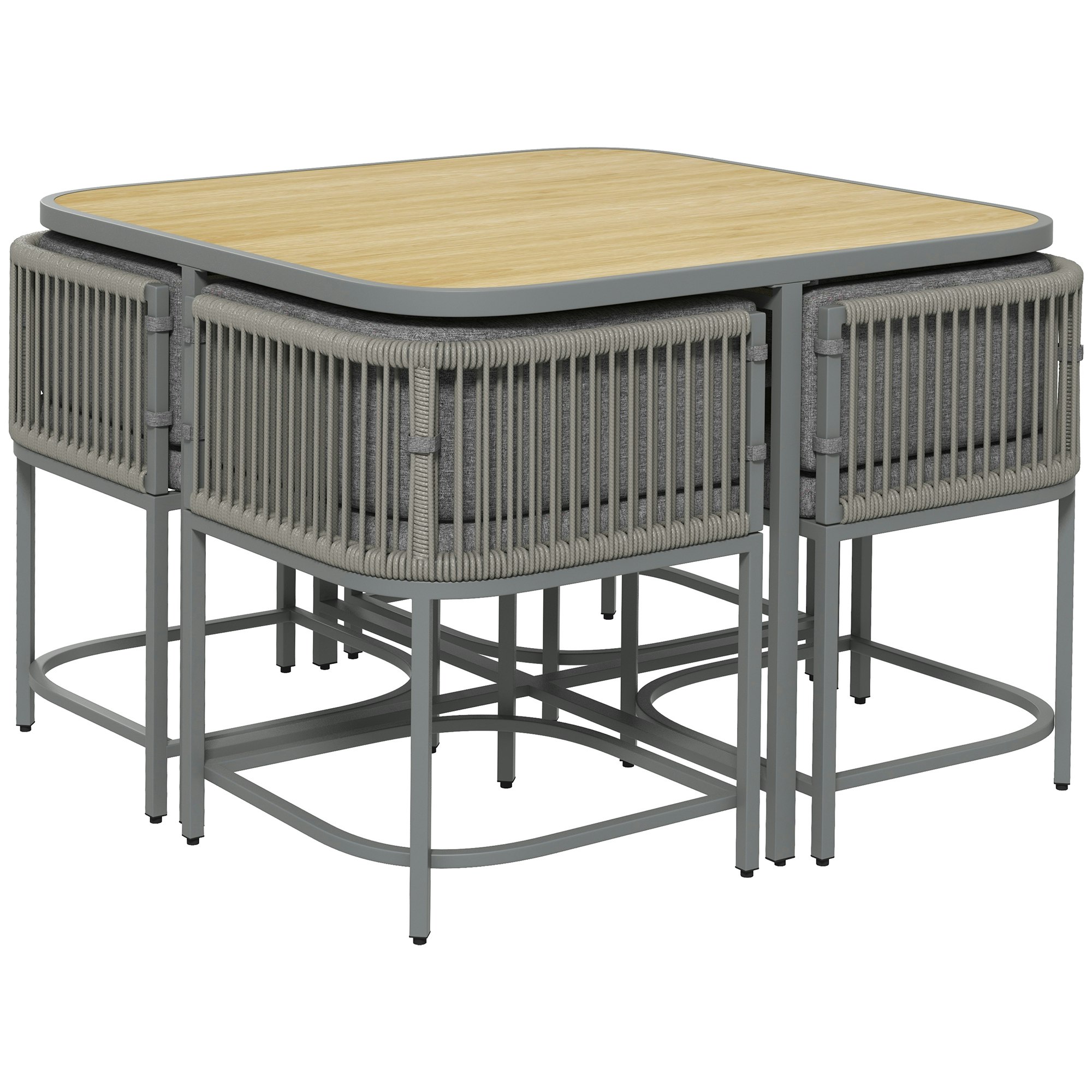 Rackhams Grey 4 Seater Rattan Dining Set With Cushions, - Galvanised Steel, Pe Rattan, Polyester - 100Cmx100cmx72.5cm