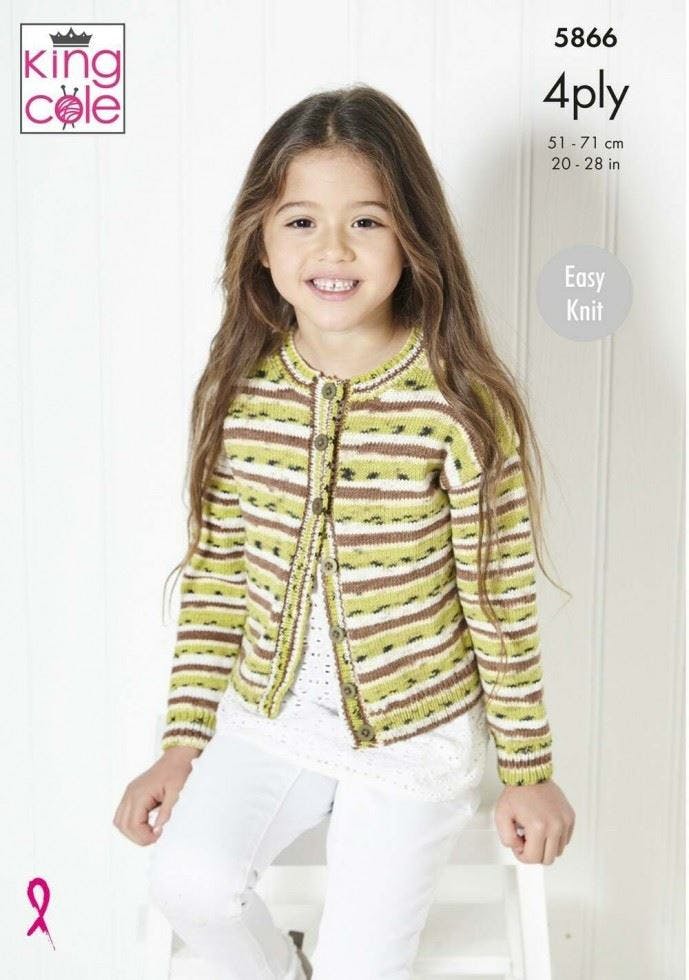 King Cole Footsie 4 Ply Knitting Pattern 5866, Cardigans, Sweaters For Kids, 20 - 28 Inches - Easy - Image 4