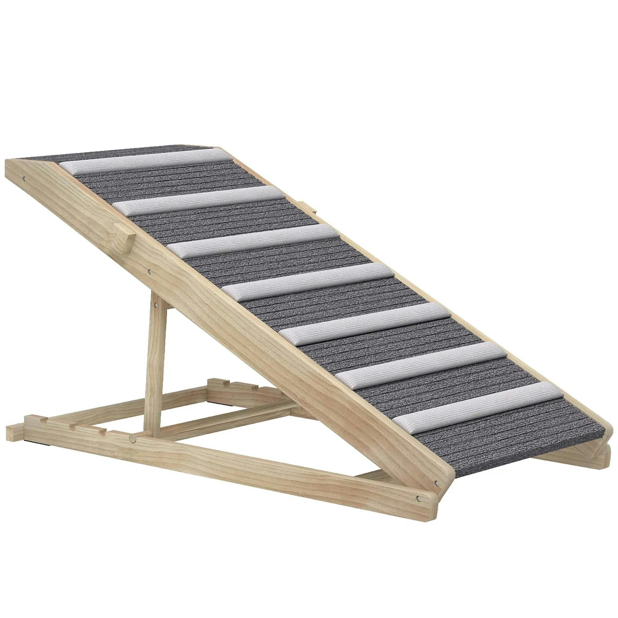 Pawhut Unisex Natural Dog Ramp For Couch, 4 Adjustable Height Dog Climbing Ladder For Bed In - Image 4