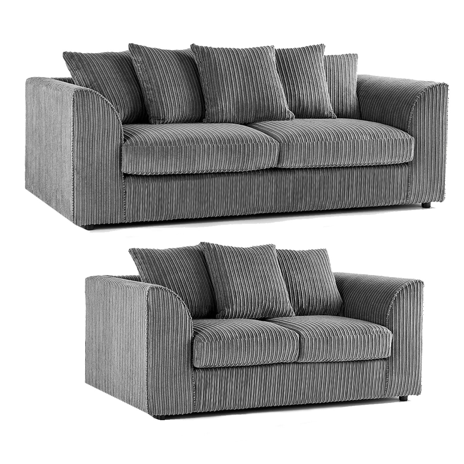 Rackhams Grey Luxor Full Jumbo 3 + 2 Seater Sofa Set - Scatter Back