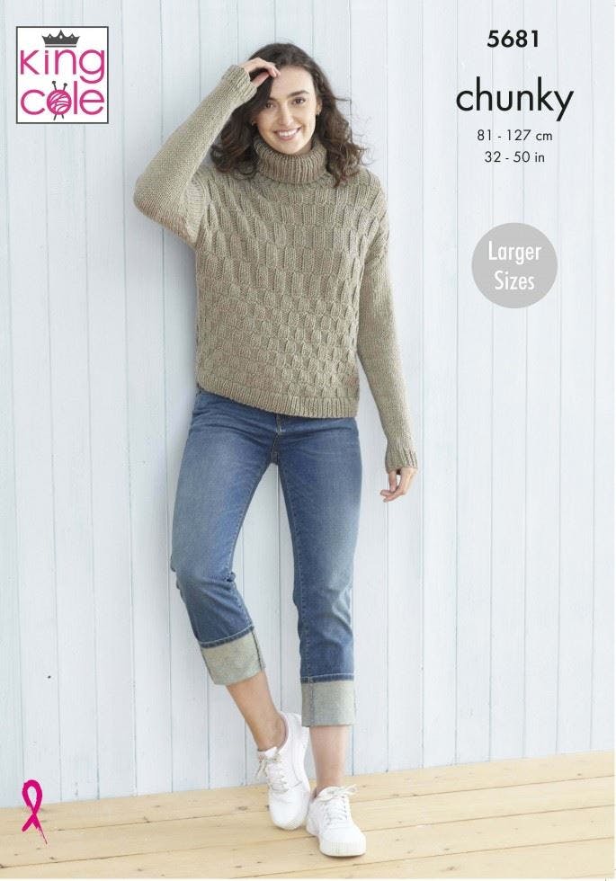 King Cole Women's Subtle Drifter Chunky Knitting Pattern 5681, Sweaters For 32 - 50 Inches