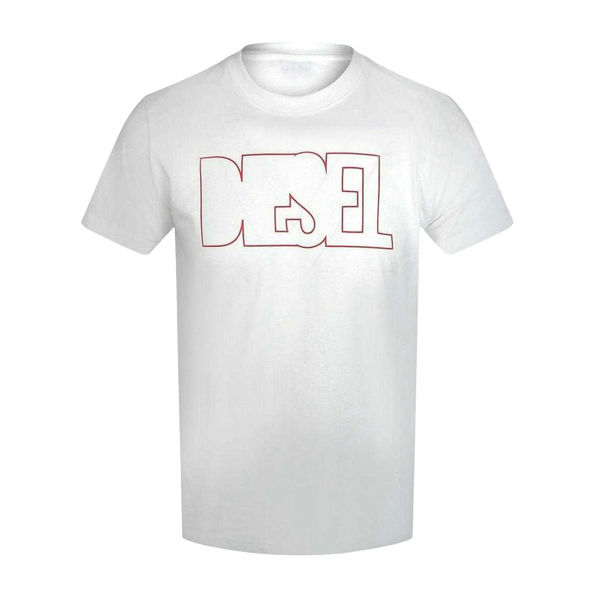 Diesel Unisex White Adult Logo Outline T-Shirt - Bright - Xl - Bright - 100% Cotton