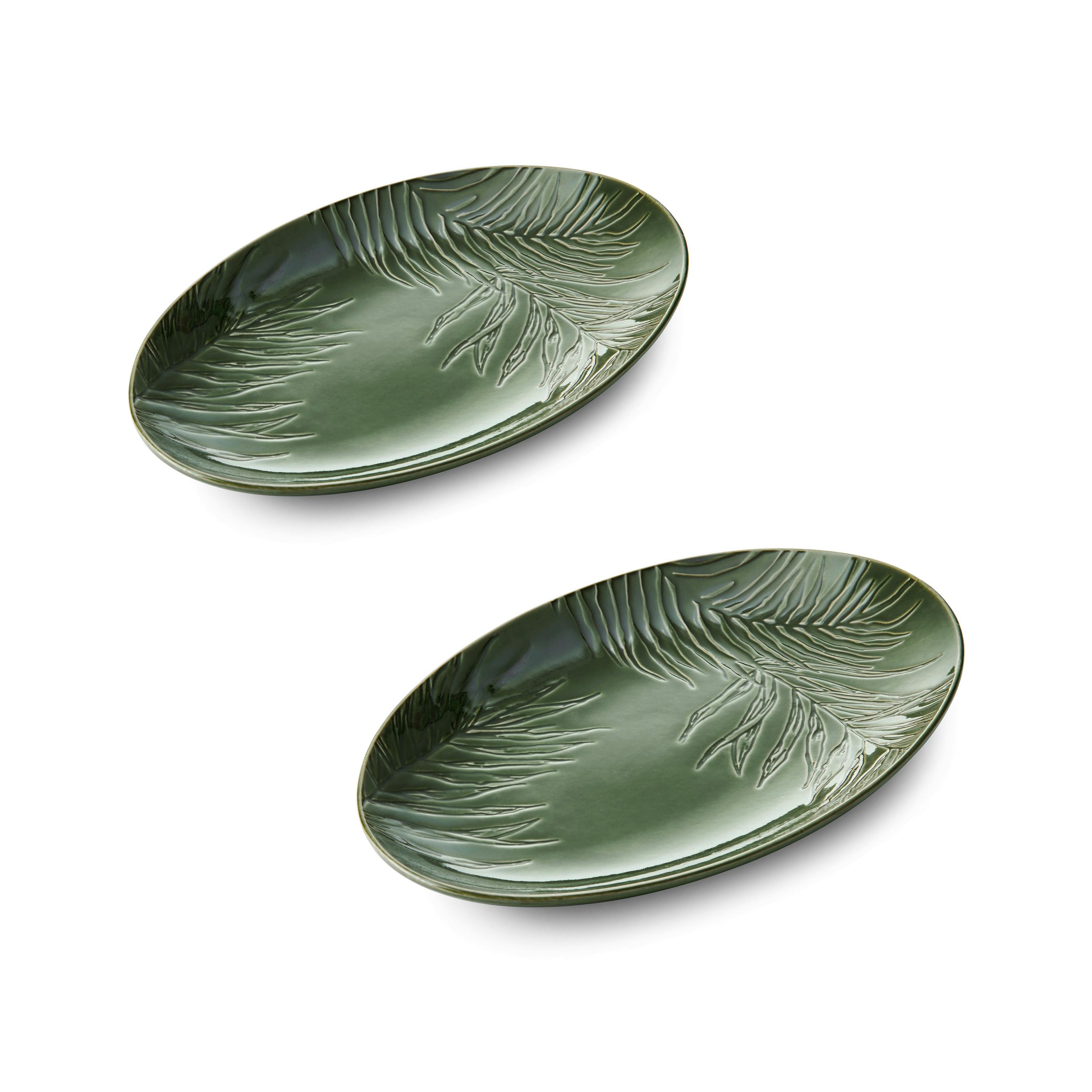 Rackhams Green Jardin Stoneware Serving Platter Set, Oval Glazed Serving Dish, Set Of 2, 36Cm X 22.5Cm - Stoneware - Platters