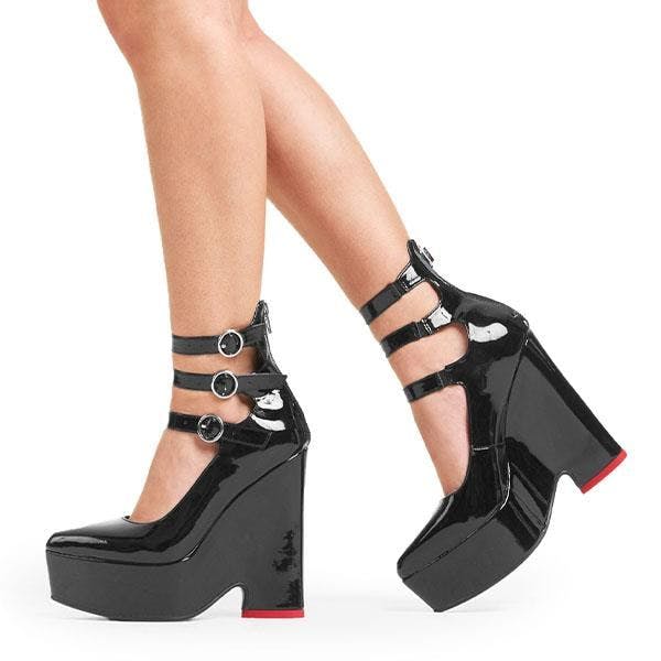 Lamoda Women's Black Systematic Pat Chunky Platform Heels Stylish Comfort - Uk4