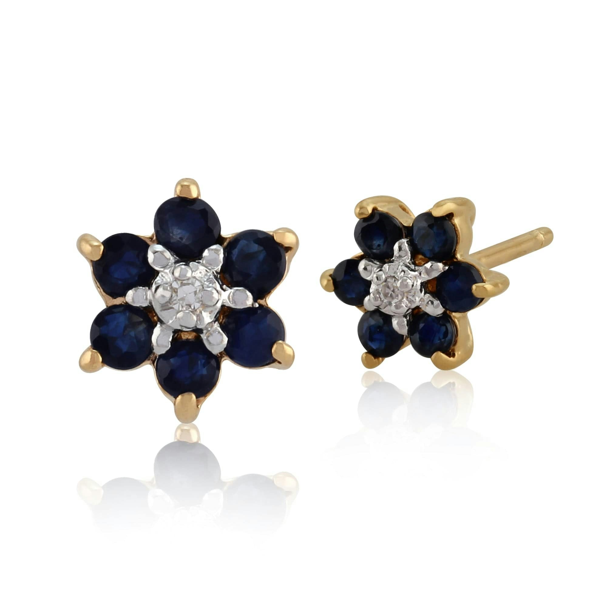Gemondo Yellow/Gold Floral Round Sapphire & Diamond Cluster Stud Earrings In 9Ct
