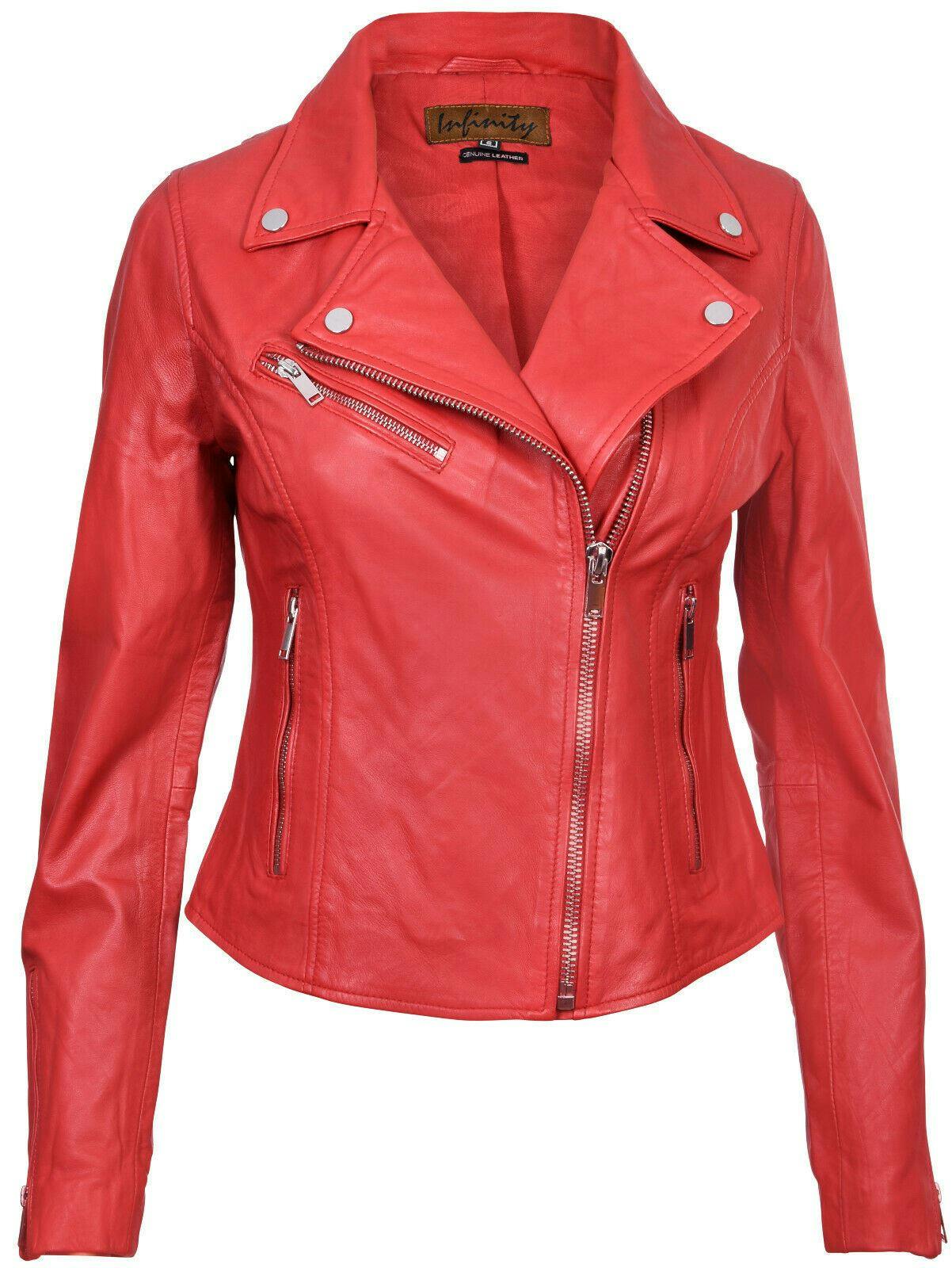 Infinity Leather Women's Red Classic Leather Brando Biker Jacket-Loughton - Uk 2XL/18 | Eu 44 | Us 14
