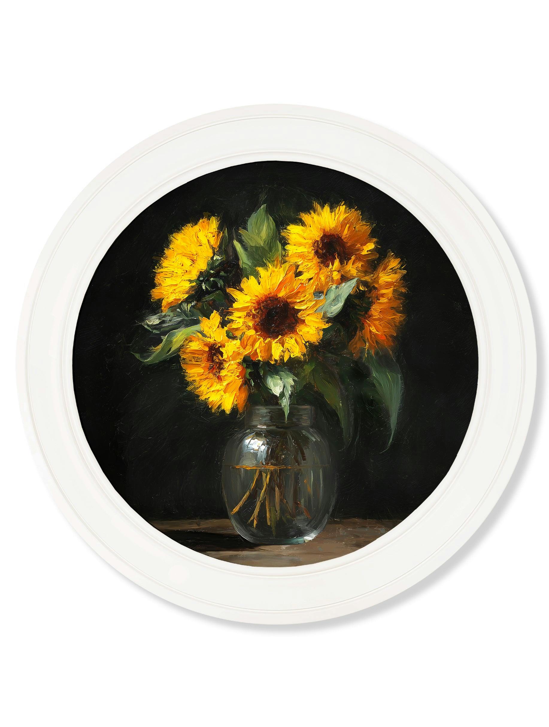 Rackhams Golden/Dark/White Sunflowers After - Oxford Strong Round Frame - Sunflowers After - 70 X 70Cm