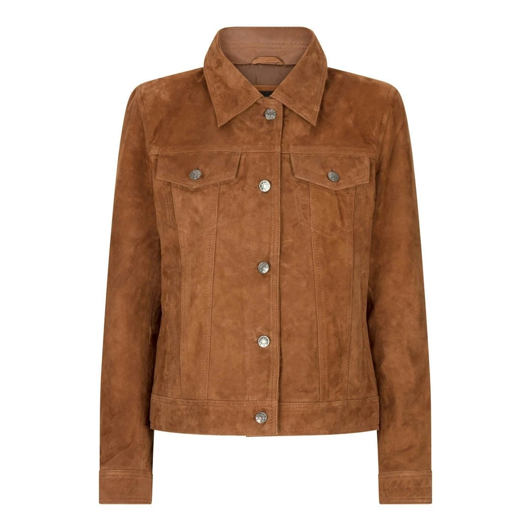 Infinity Leather Women's Light Leather Company Suede Vintage Retro Jeans Jacket Real Leather Short Biker Grease 1980S Classic - Tan - 5XL