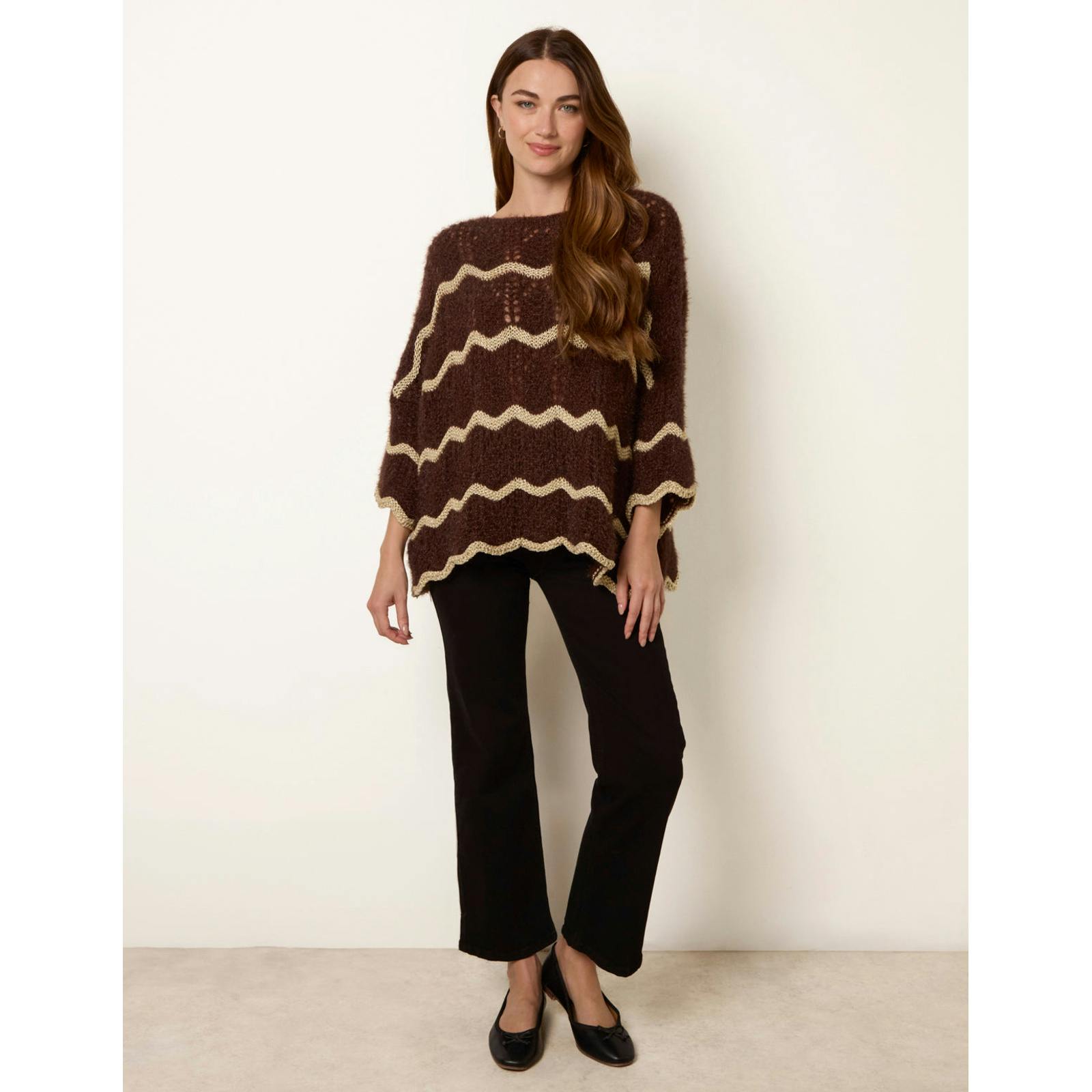 Blue Vanilla Blue/Brown Vanilla Zig Zag Metallic Jumper - One Size