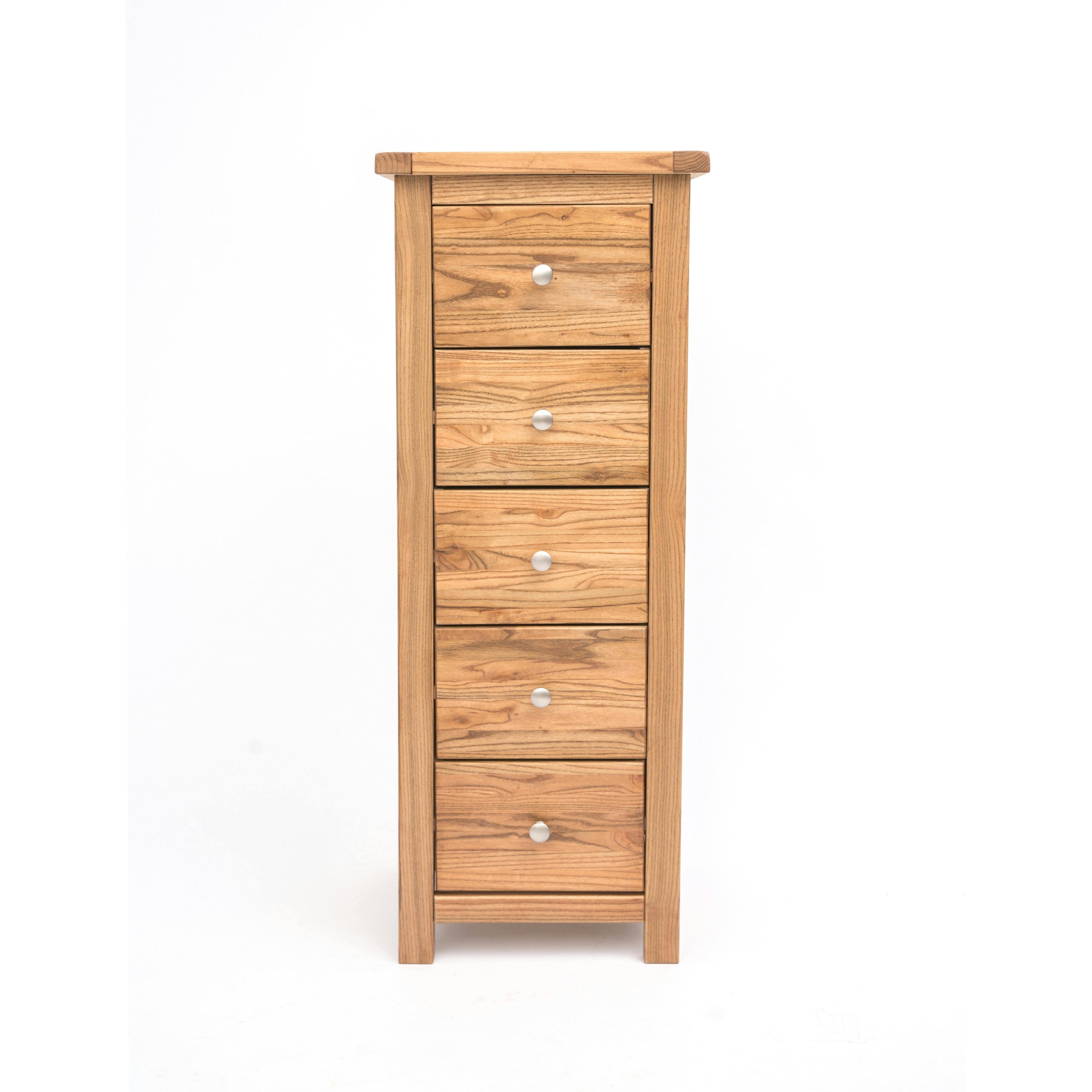 Rackhams Light Trivento 5 Drawer Narrow Chest Of Drawers Chrome Knob - Natural