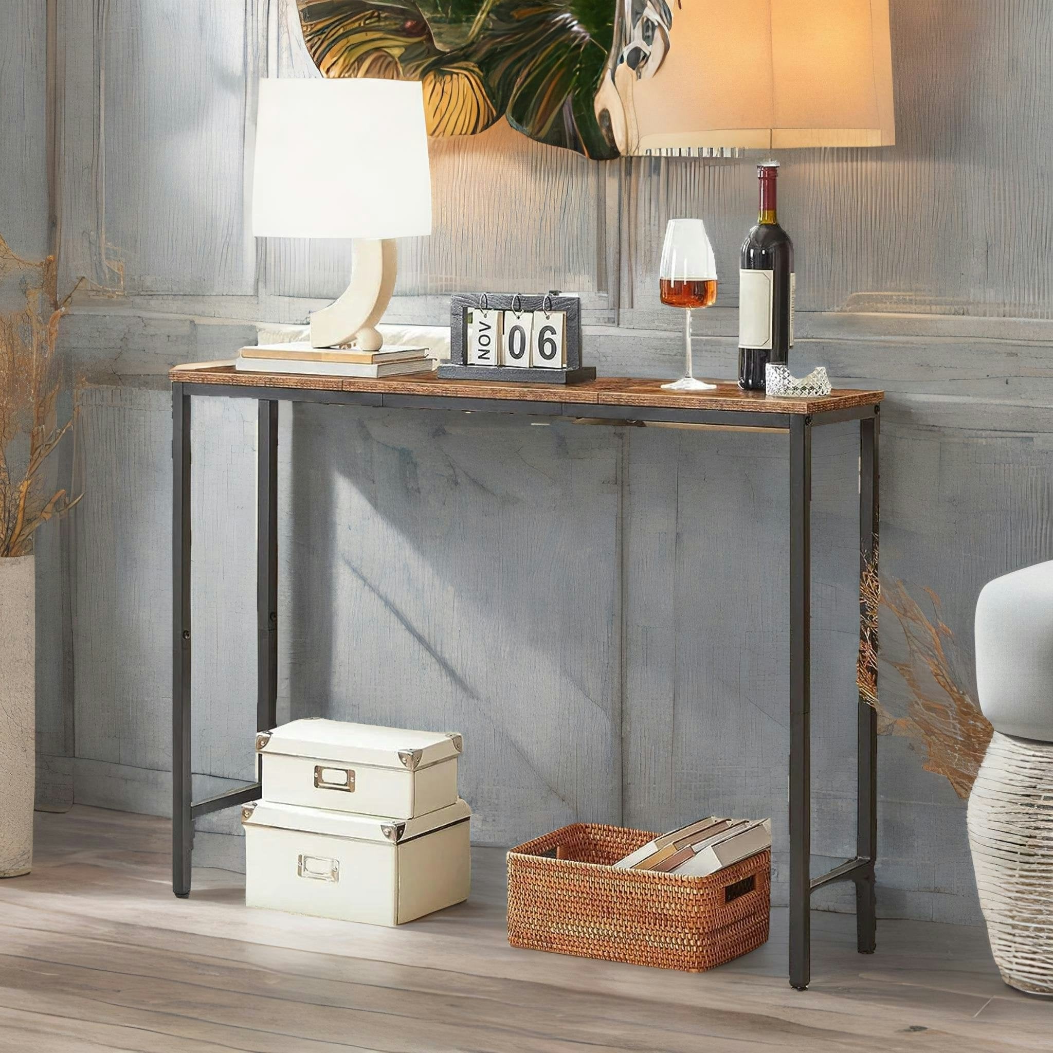 Rafaelo Mobilia Black/Brown Industrial Rustic 100Cm Wide Console Table