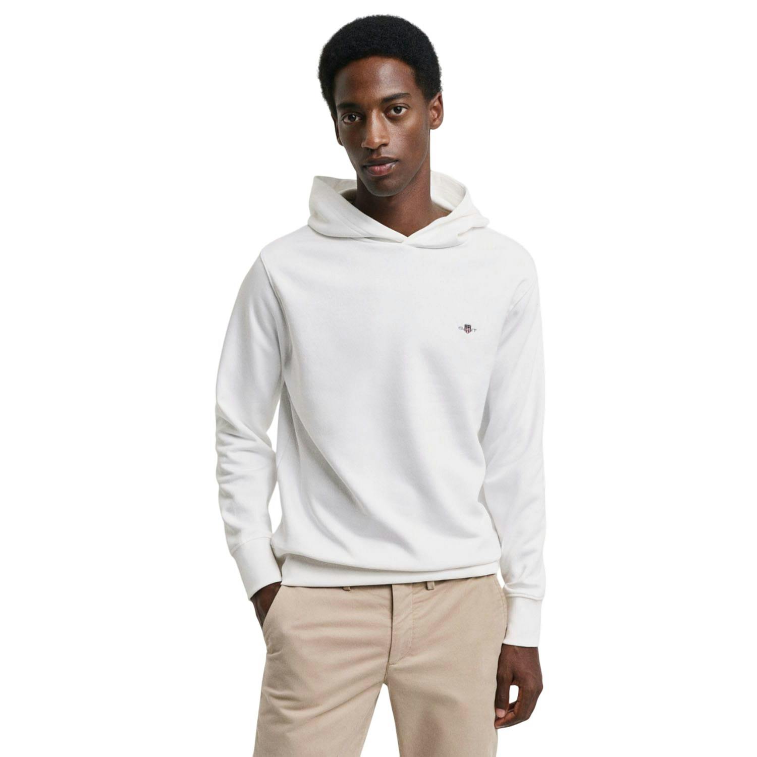 Gant Men's White Archive Shield Embroidered Regular Hoodie - L - 80% Cotton/20% Polyester